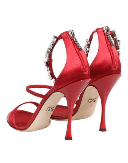 Dolce & Gabbana Red Satin Crystals Keira Sandals Heels Shoes by Dolce & Gabbana