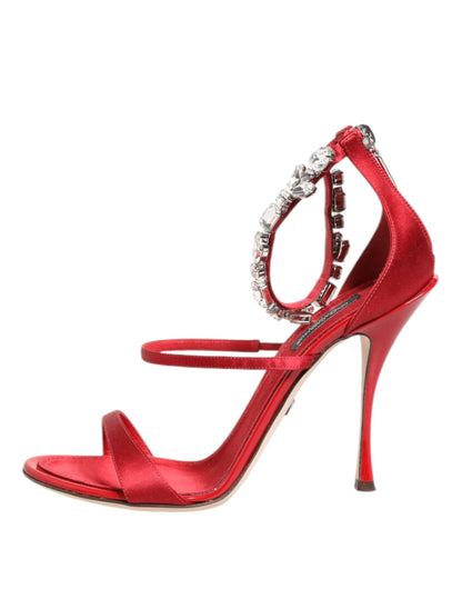 Dolce & Gabbana Red Satin Crystals Keira Sandals Heels Shoes by Dolce & Gabbana
