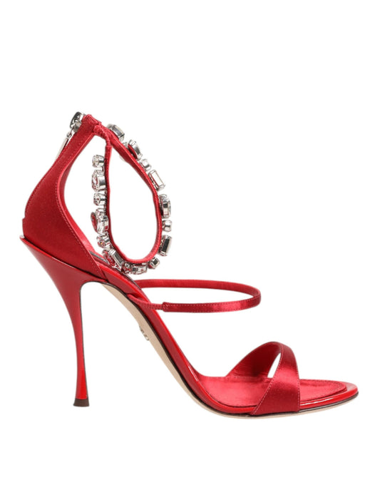 Dolce & Gabbana Red Satin Crystals Keira Sandals Heels Shoes by Dolce & Gabbana