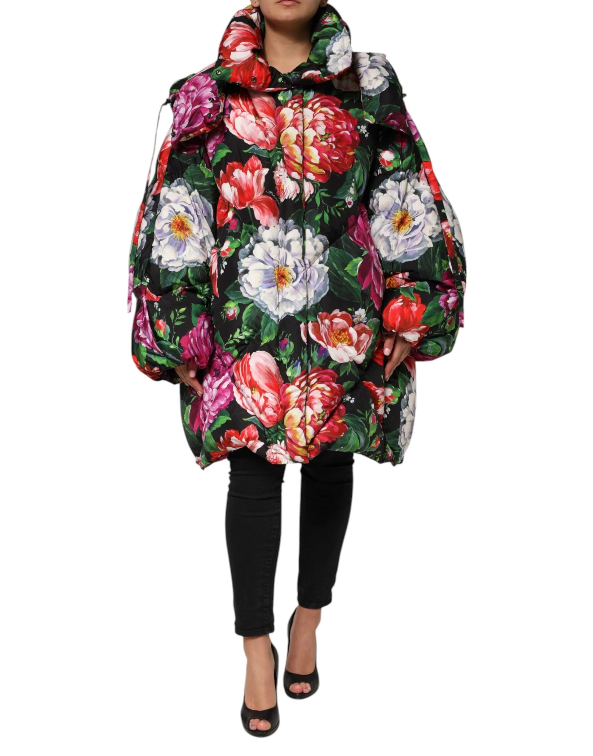 Dolce & Gabbana Multicolor Floral Hooded Puffer Coat Jacket by Dolce & Gabbana
