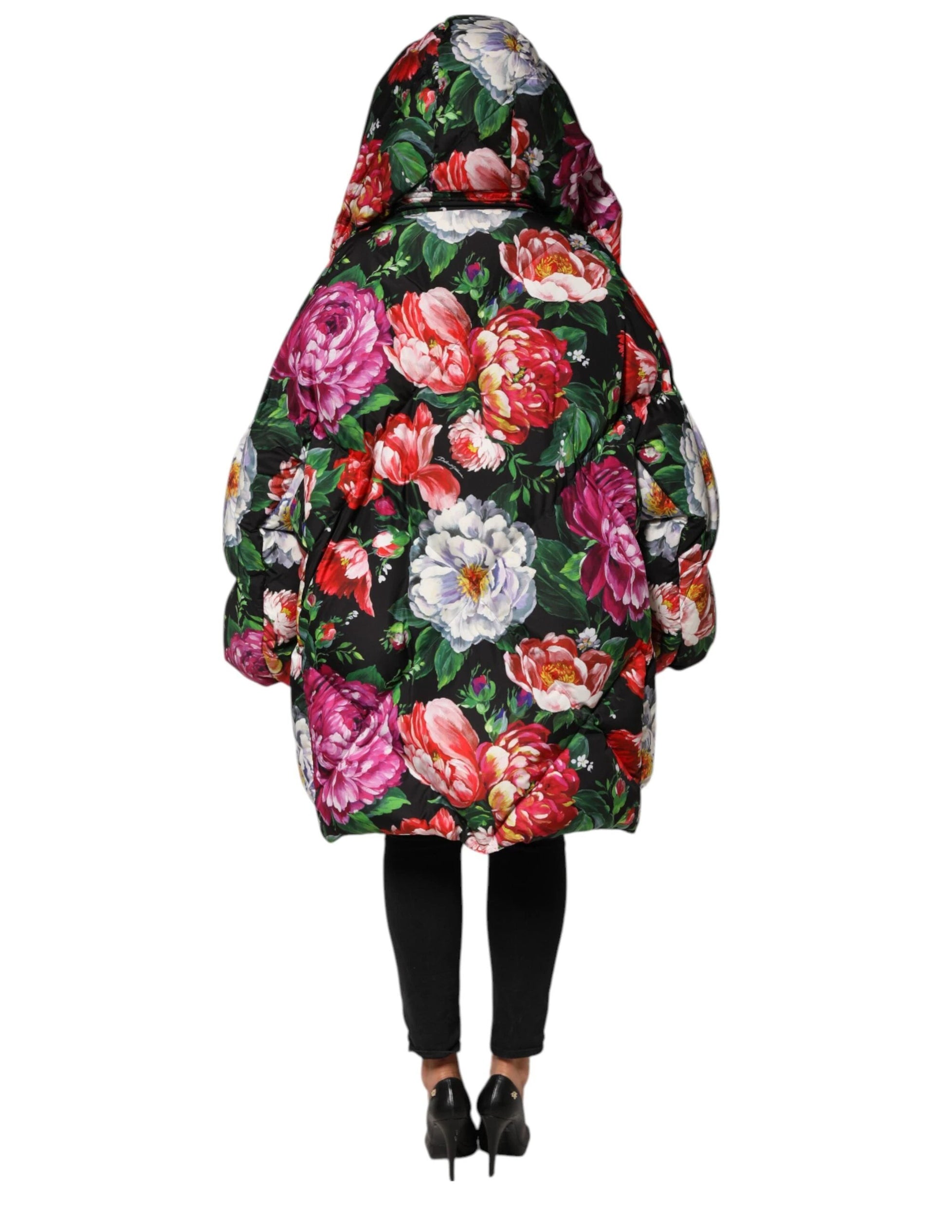 Dolce & Gabbana Multicolor Floral Hooded Puffer Coat Jacket by Dolce & Gabbana