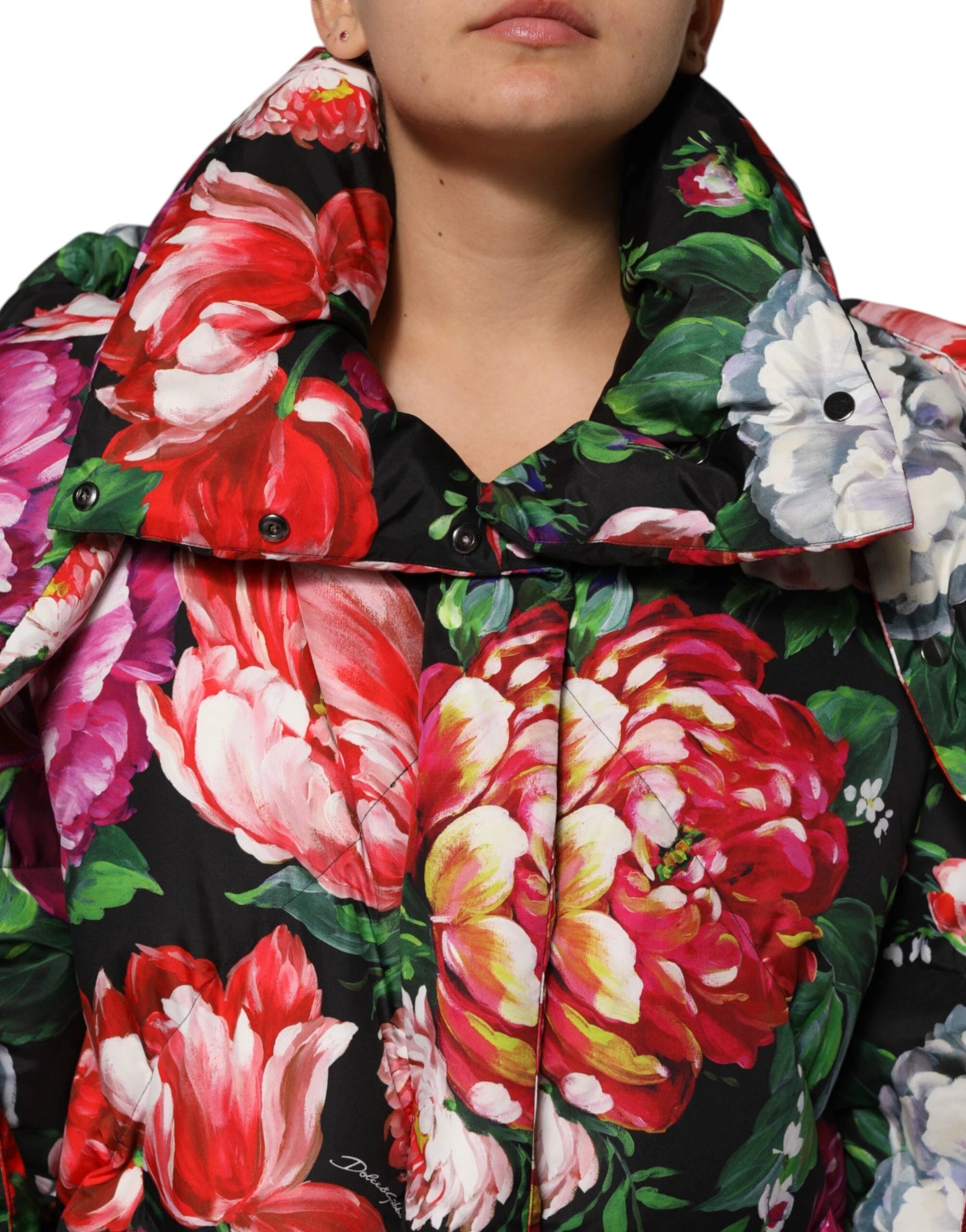 Dolce & Gabbana Multicolor Floral Hooded Puffer Coat Jacket by Dolce & Gabbana