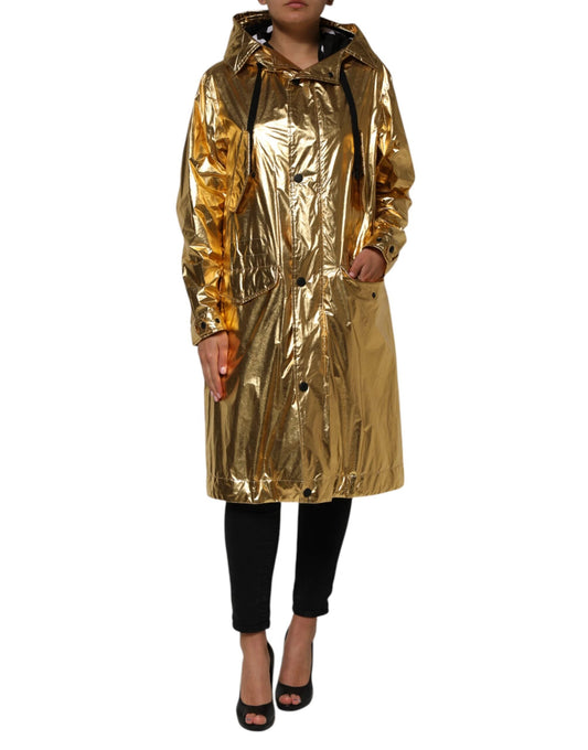 Dolce & Gabbana Gold Hooded Long Sleeves Trench Coat Jacket by Dolce & Gabbana