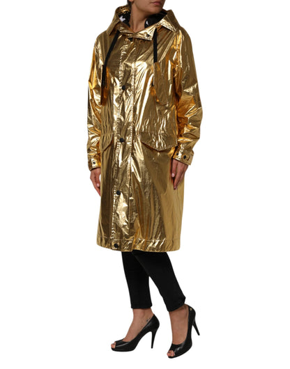 Dolce & Gabbana Gold Hooded Long Sleeves Trench Coat Jacket by Dolce & Gabbana