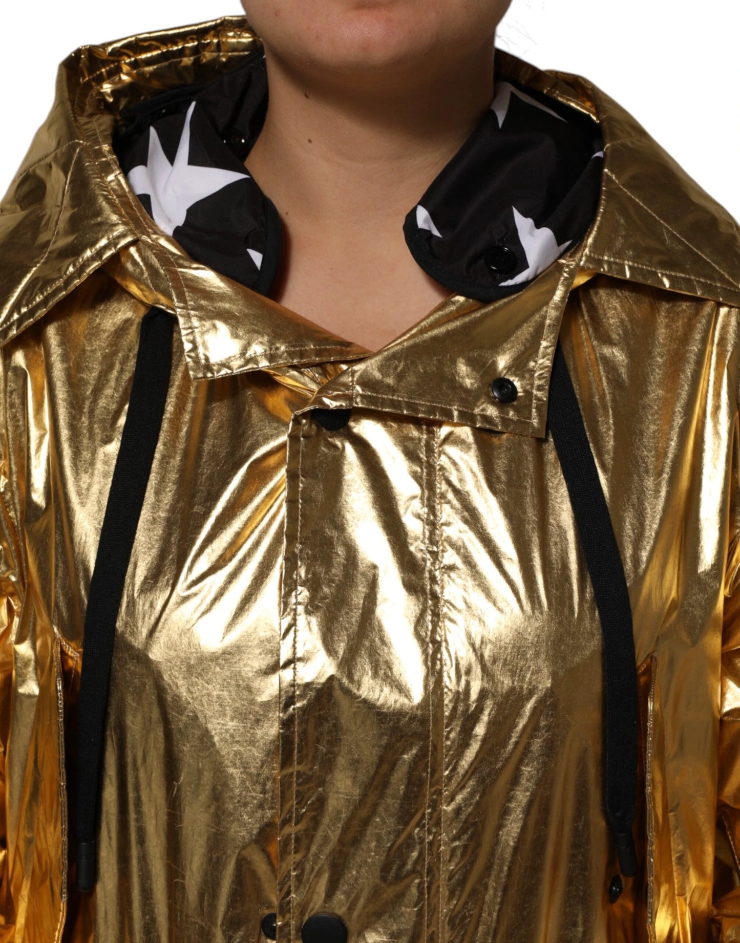 Dolce & Gabbana Gold Hooded Long Sleeves Trench Coat Jacket by Dolce & Gabbana