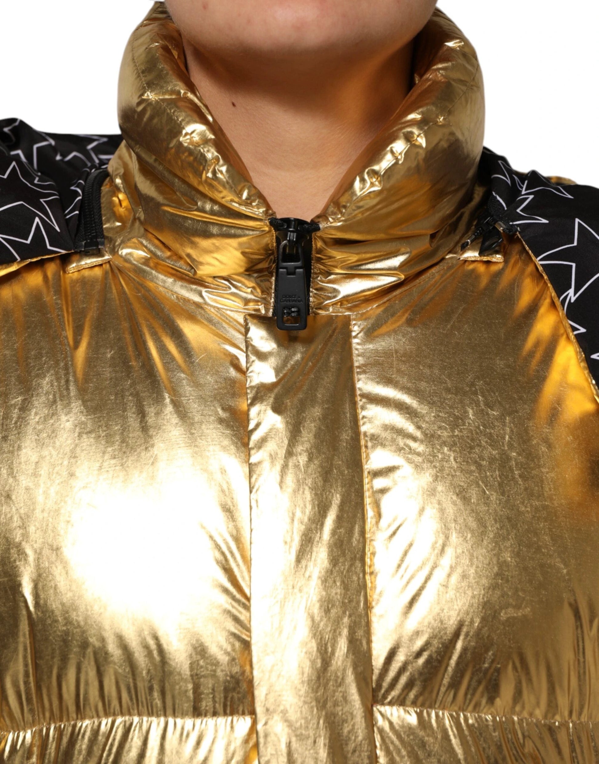 Dolce & Gabbana Gold Hooded Puffer Quilted Full Zip Jacket by Dolce & Gabbana