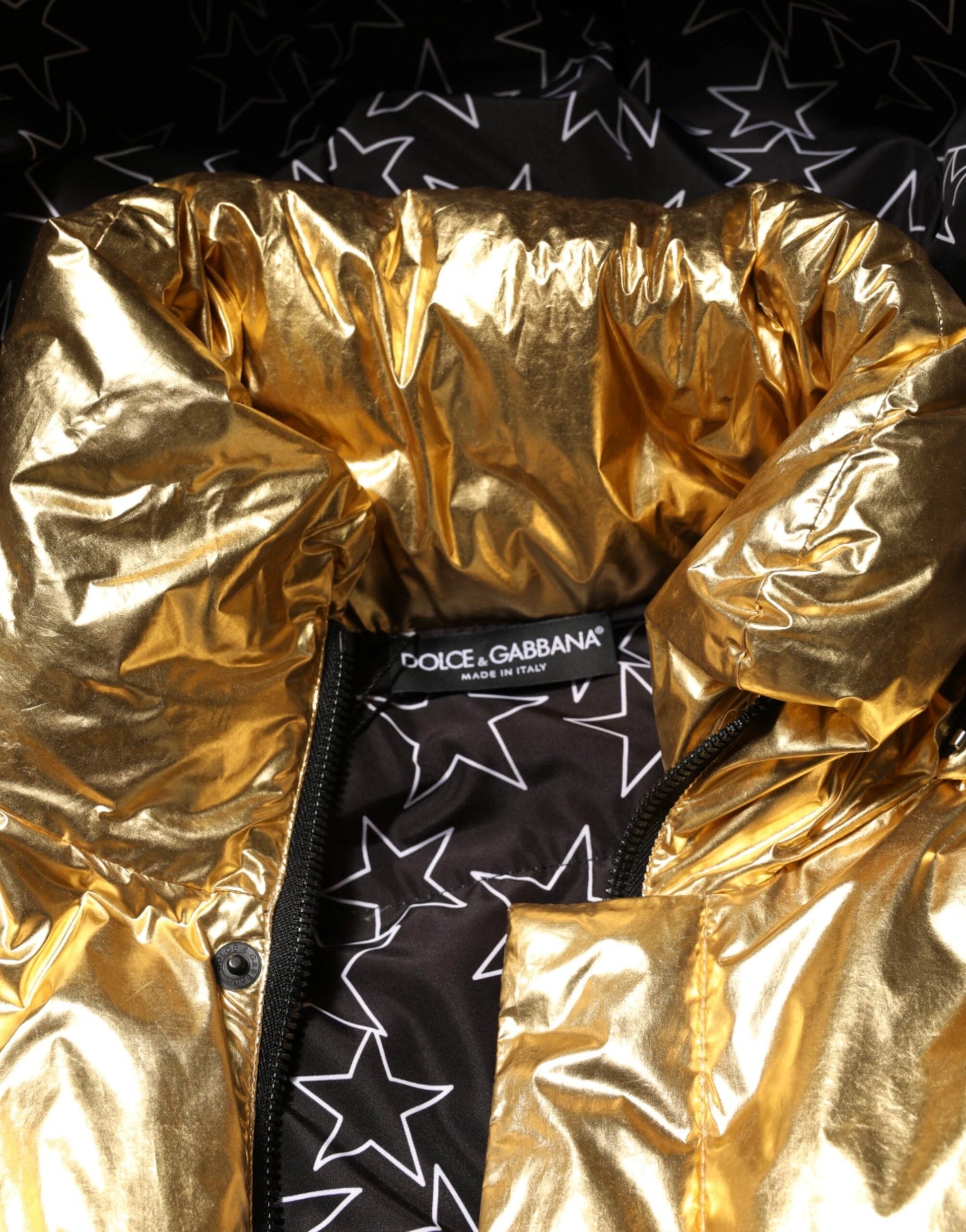 Dolce & Gabbana Gold Hooded Puffer Quilted Full Zip Jacket by Dolce & Gabbana