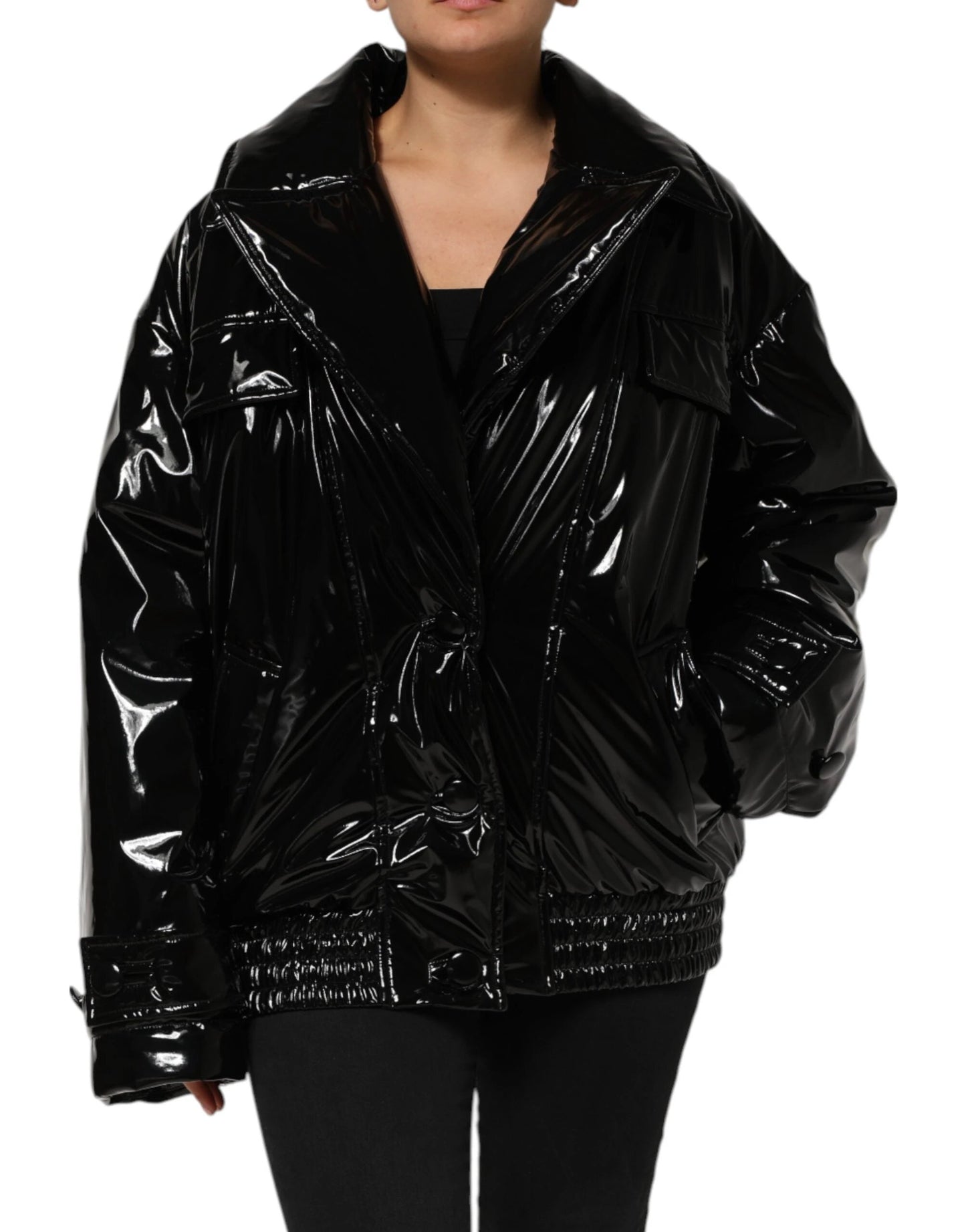 Dolce & Gabbana Polyester Black Quilted Puffer Coat Jacket by Dolce & Gabbana