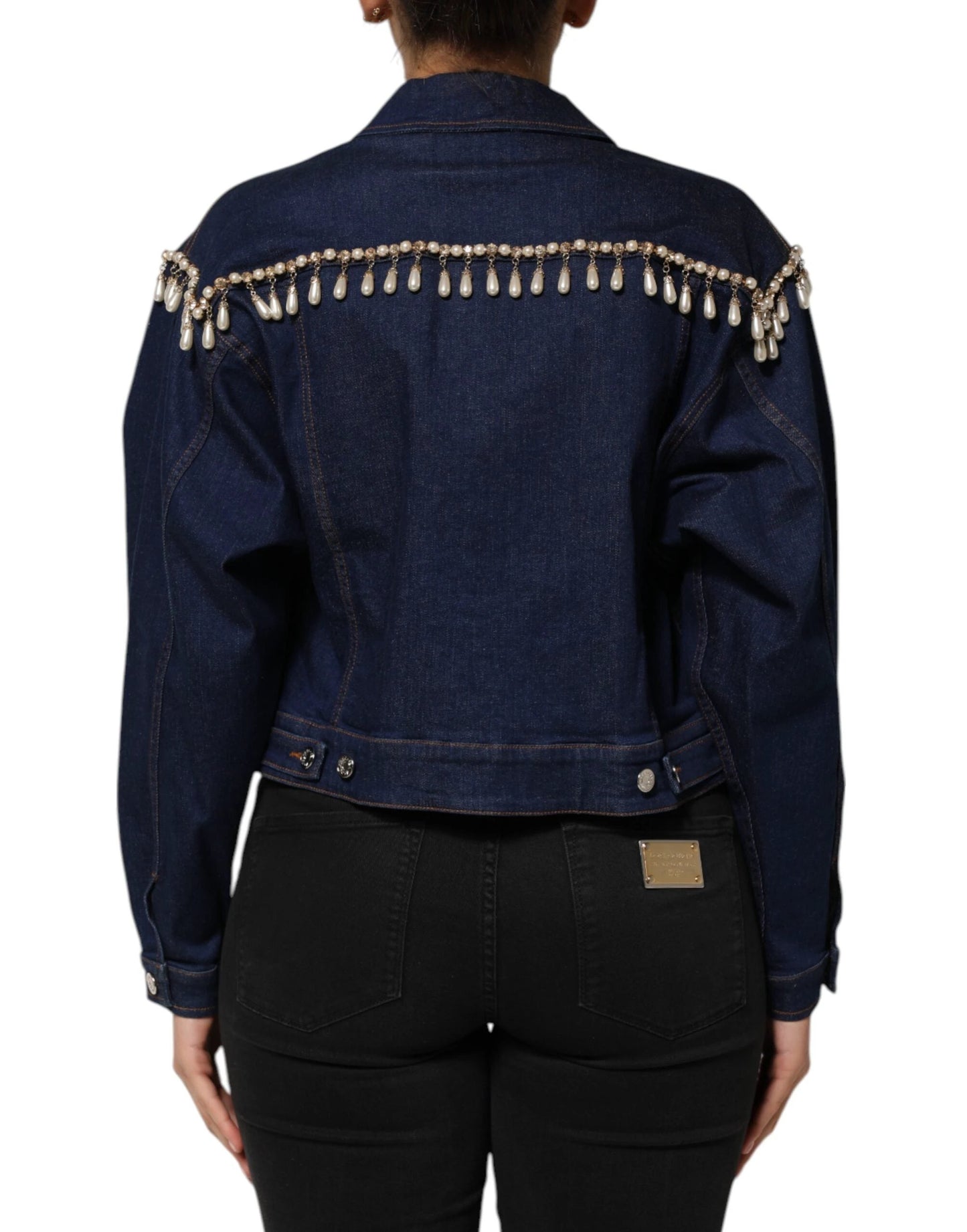 Dolce & Gabbana Blue Cotton Denim Crystal Embellished Jacket by Dolce & Gabbana