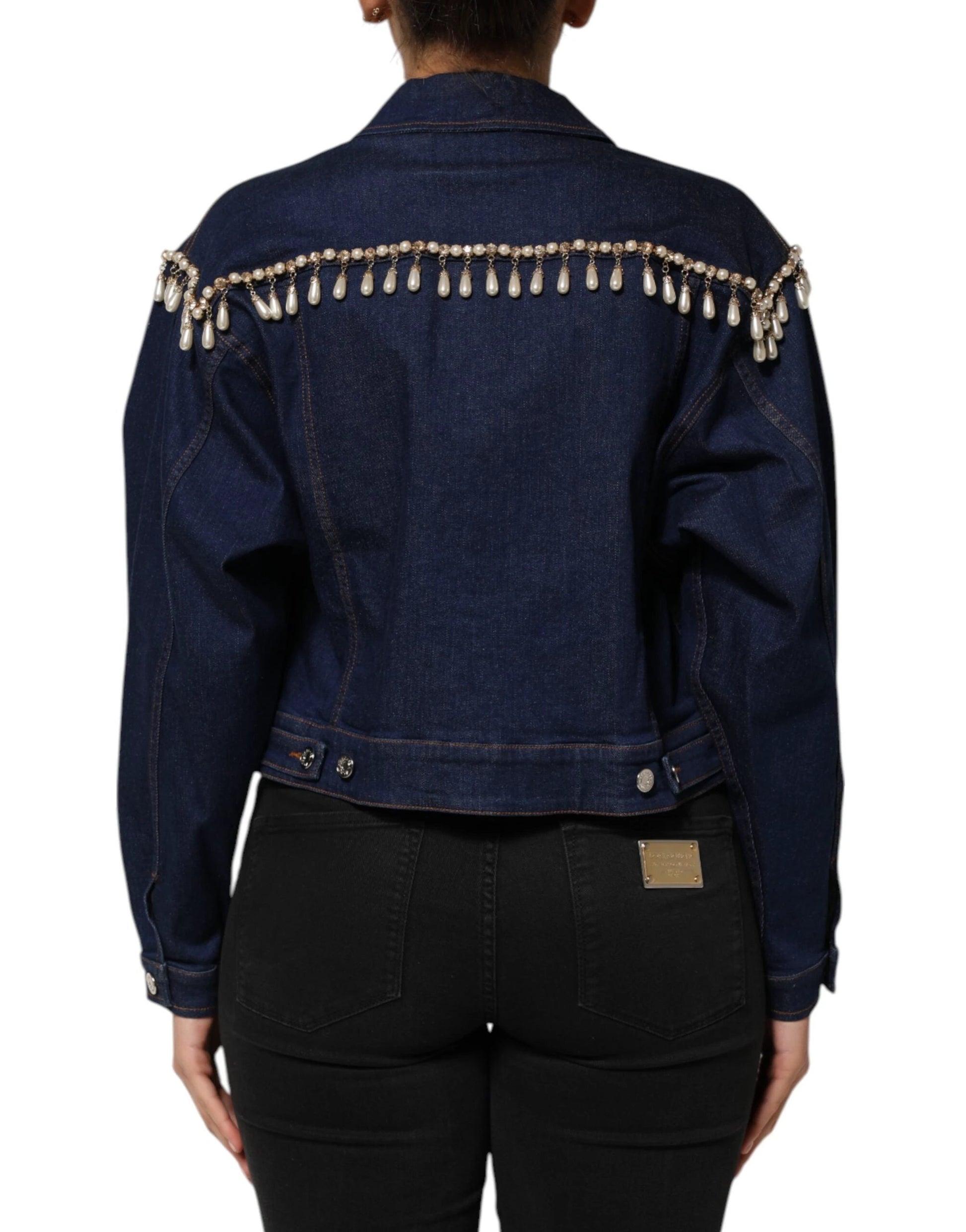 Dolce & Gabbana Blue Cotton Denim Crystal Embellished Jacket by Dolce & Gabbana