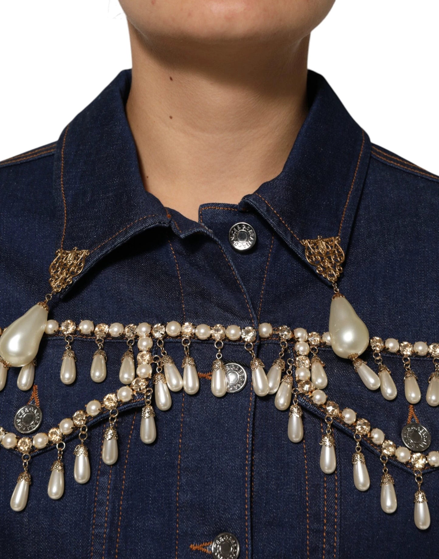 Dolce & Gabbana Blue Cotton Denim Crystal Embellished Jacket by Dolce & Gabbana