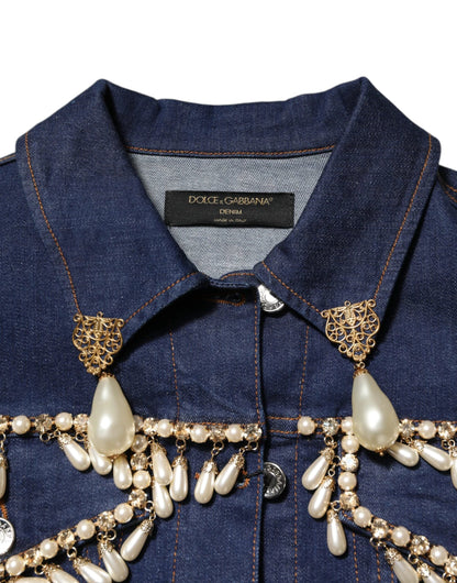 Dolce & Gabbana Blue Cotton Denim Crystal Embellished Jacket by Dolce & Gabbana