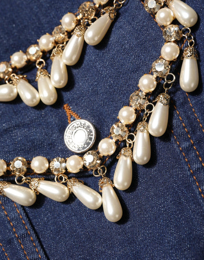 Dolce & Gabbana Blue Cotton Denim Crystal Embellished Jacket by Dolce & Gabbana