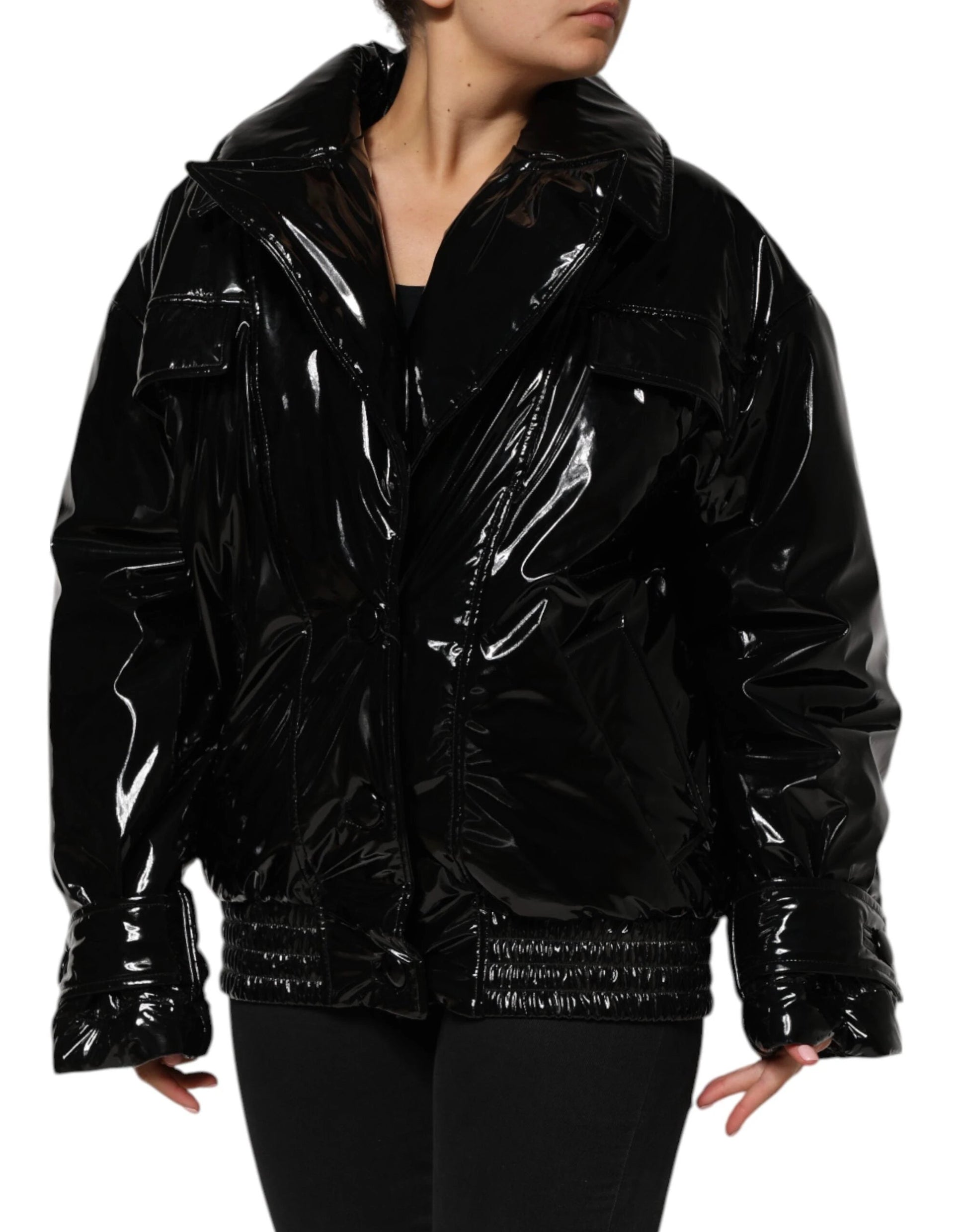 Dolce & Gabbana Black Polyester Quilted Puffer Coat Jacket by Dolce & Gabbana