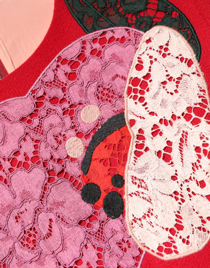 Dolce & Gabbana Red Lace Floral Applique A-line Mini Dress