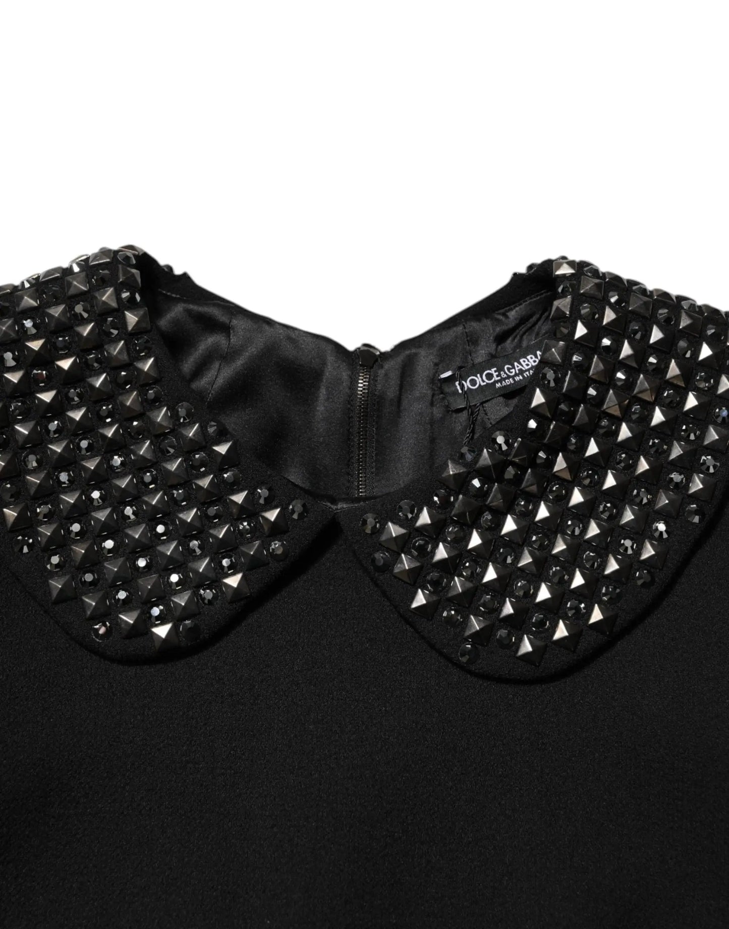 Dolce & Gabbana Black Crystal Embellished Collared Mini Dress by Dolce & Gabbana