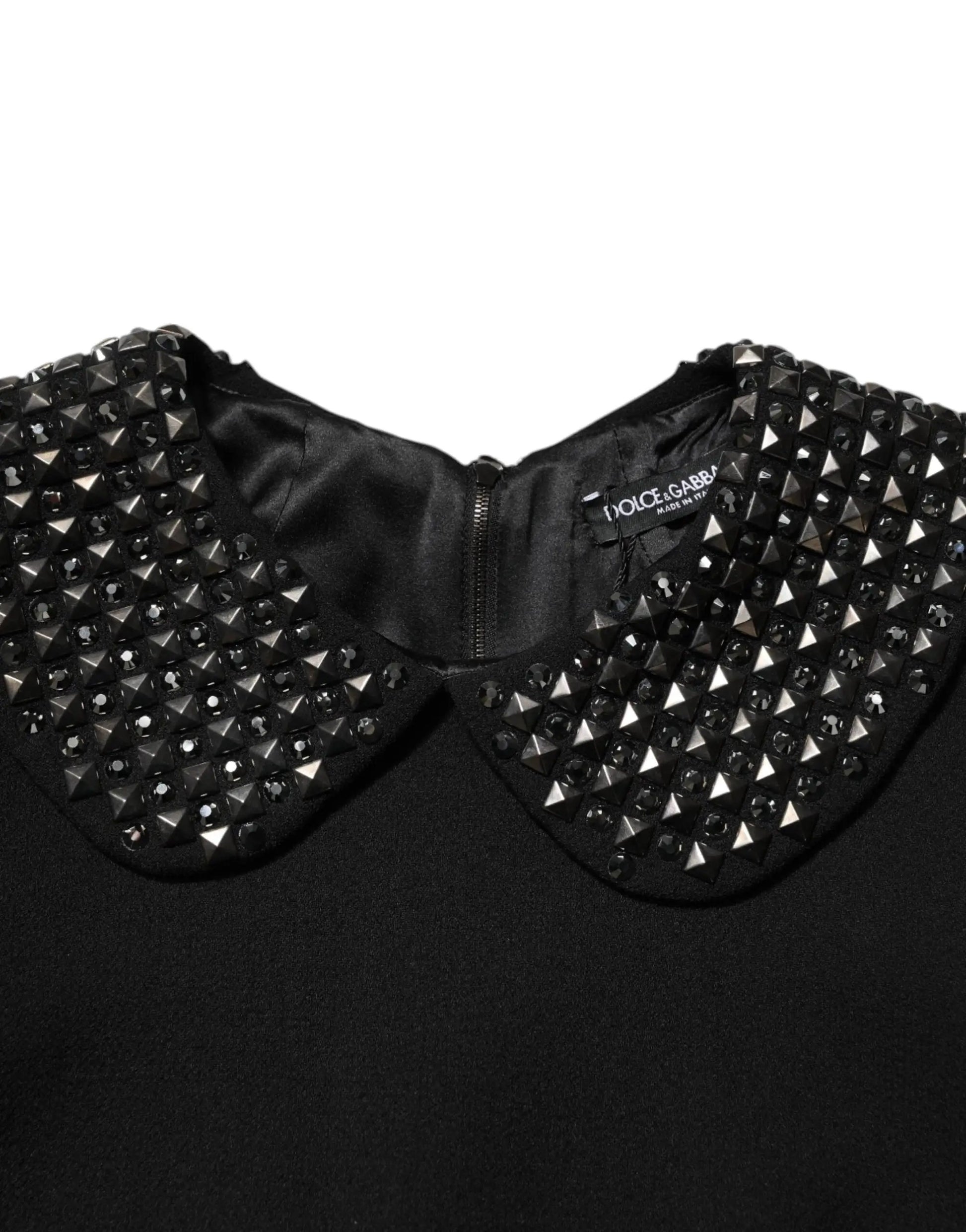 Dolce & Gabbana Black Crystal Embellished Collared Mini Dress by Dolce & Gabbana