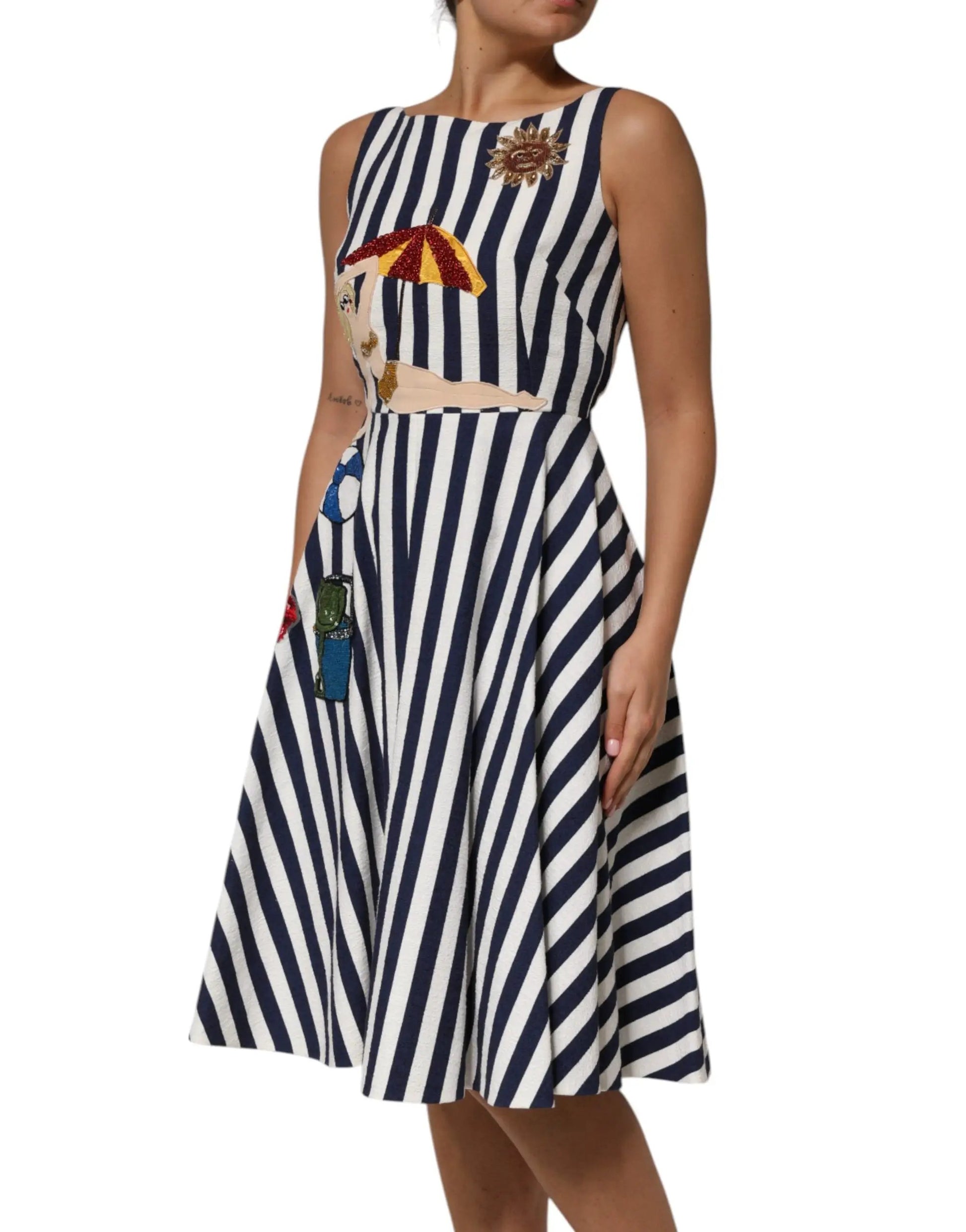 Dolce & Gabbana Blue White Striped Embroidered A-line Dress – HBPS Beauty & Fashion