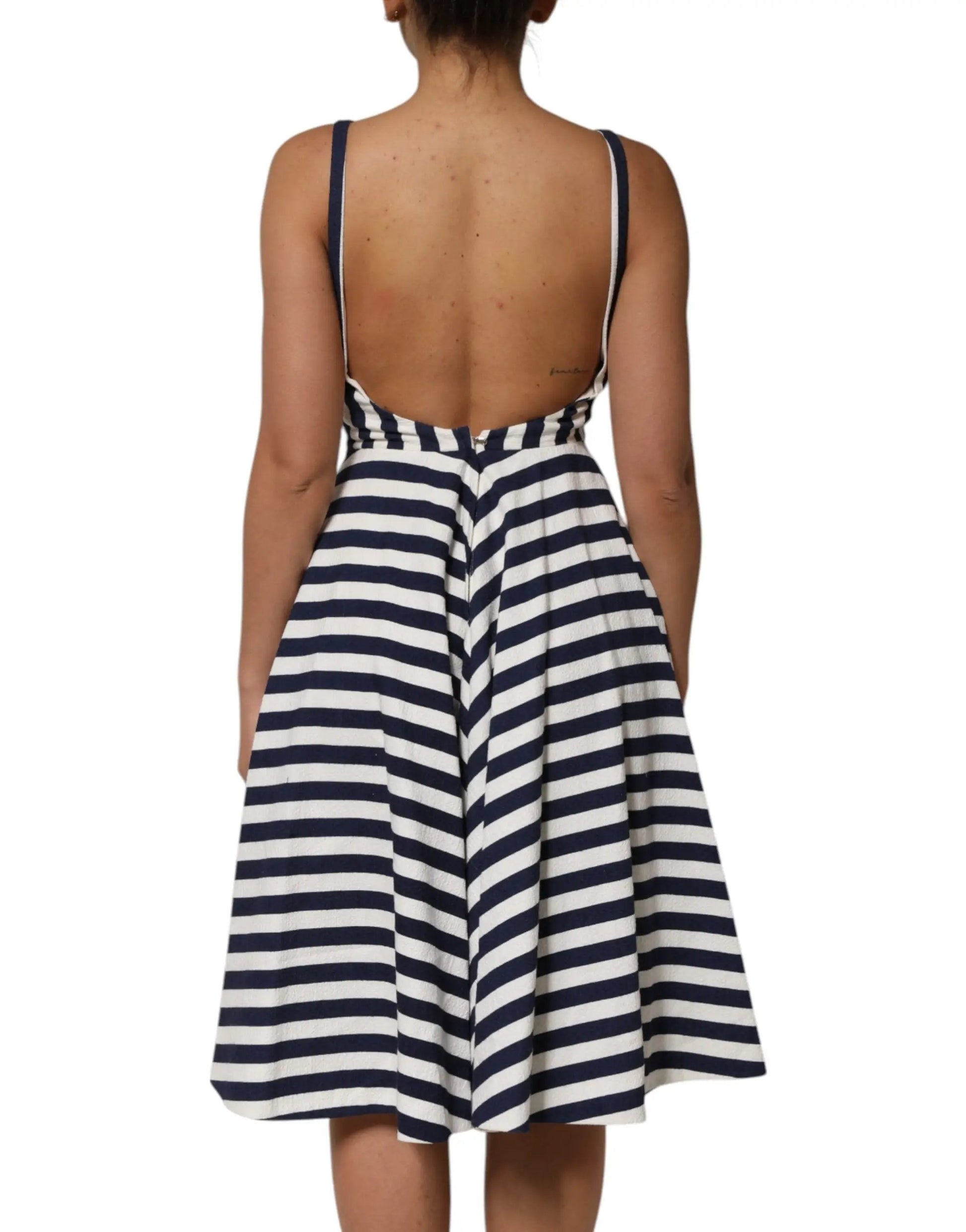 Dolce & Gabbana Blue White Striped Embroidered A-line Dress by Dolce & Gabbana