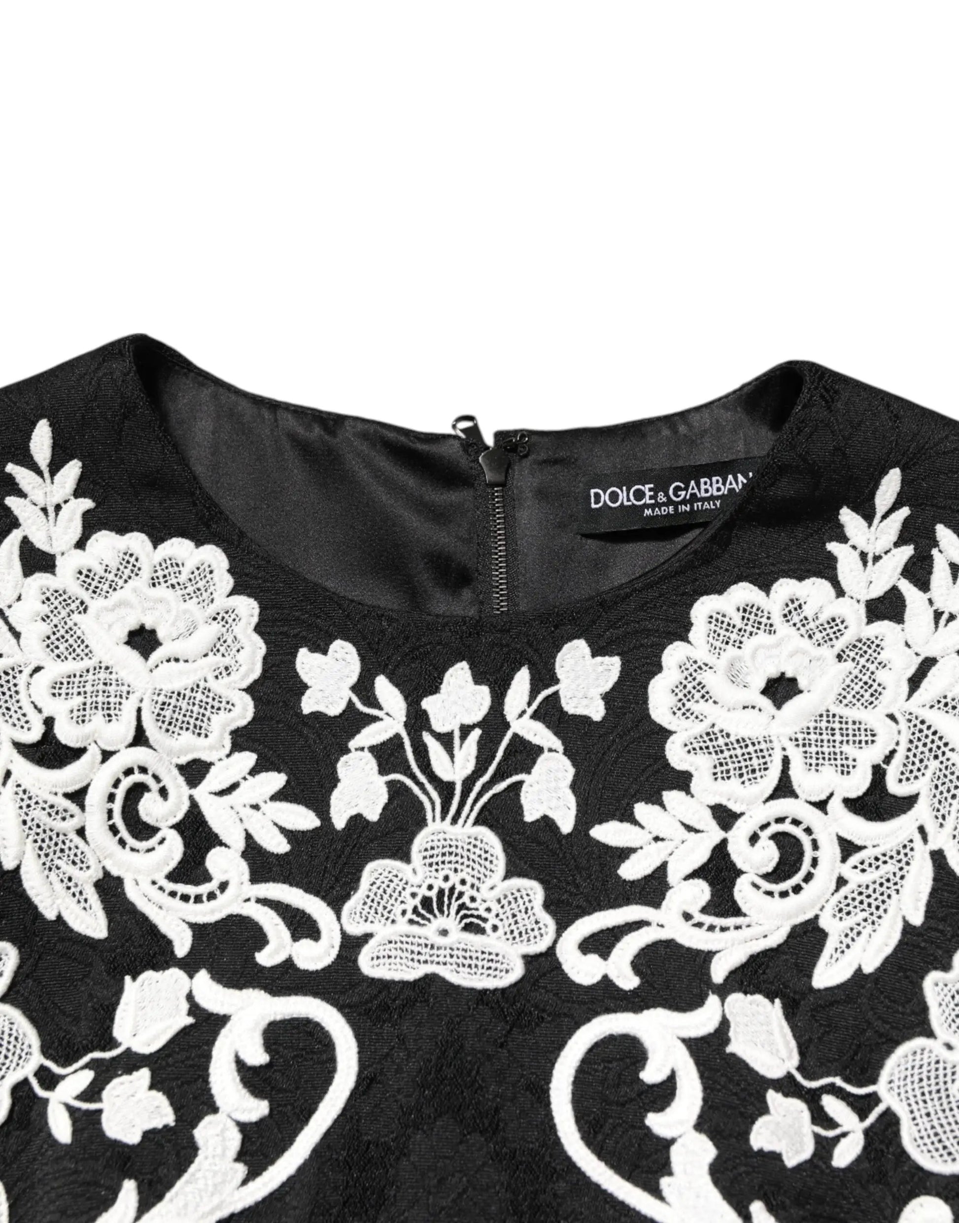 Dolce & Gabbana Black Lace Trim Short Sleeves A-line Dress by Dolce & Gabbana