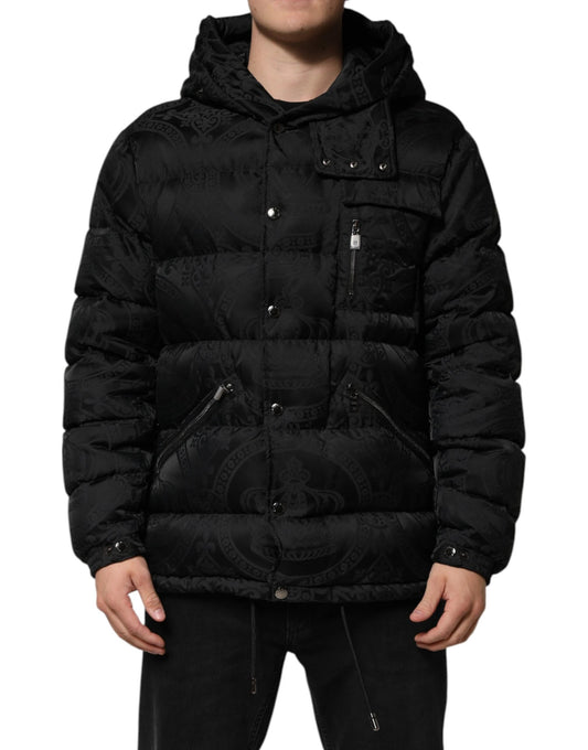 Dolce & Gabbana Black Jacquard Quilted Puffer Hooded Jacket by Dolce & Gabbana