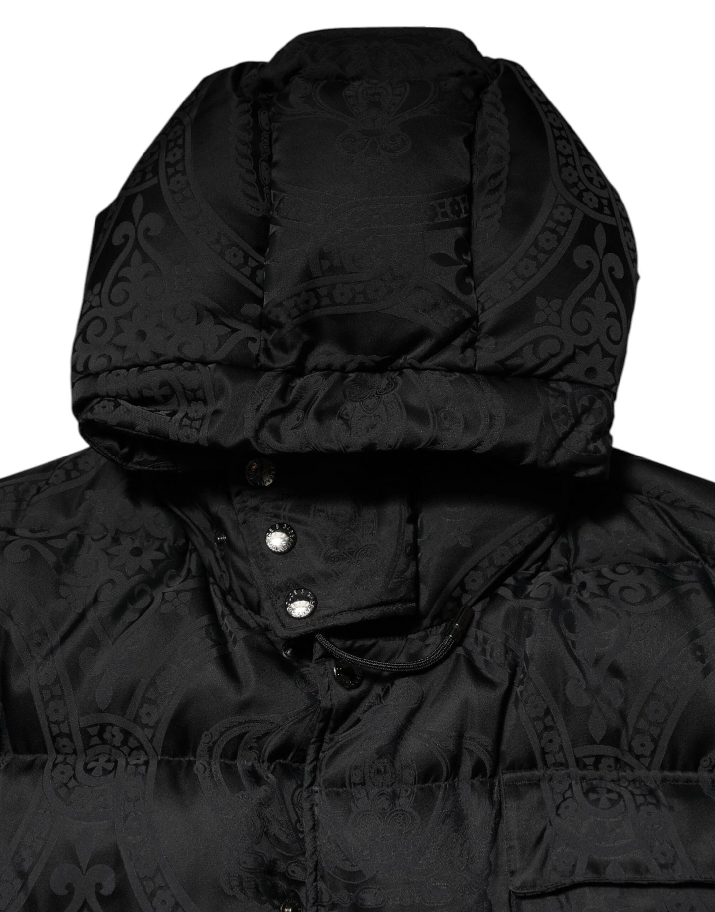 Dolce & Gabbana Black Jacquard Quilted Puffer Hooded Jacket by Dolce & Gabbana