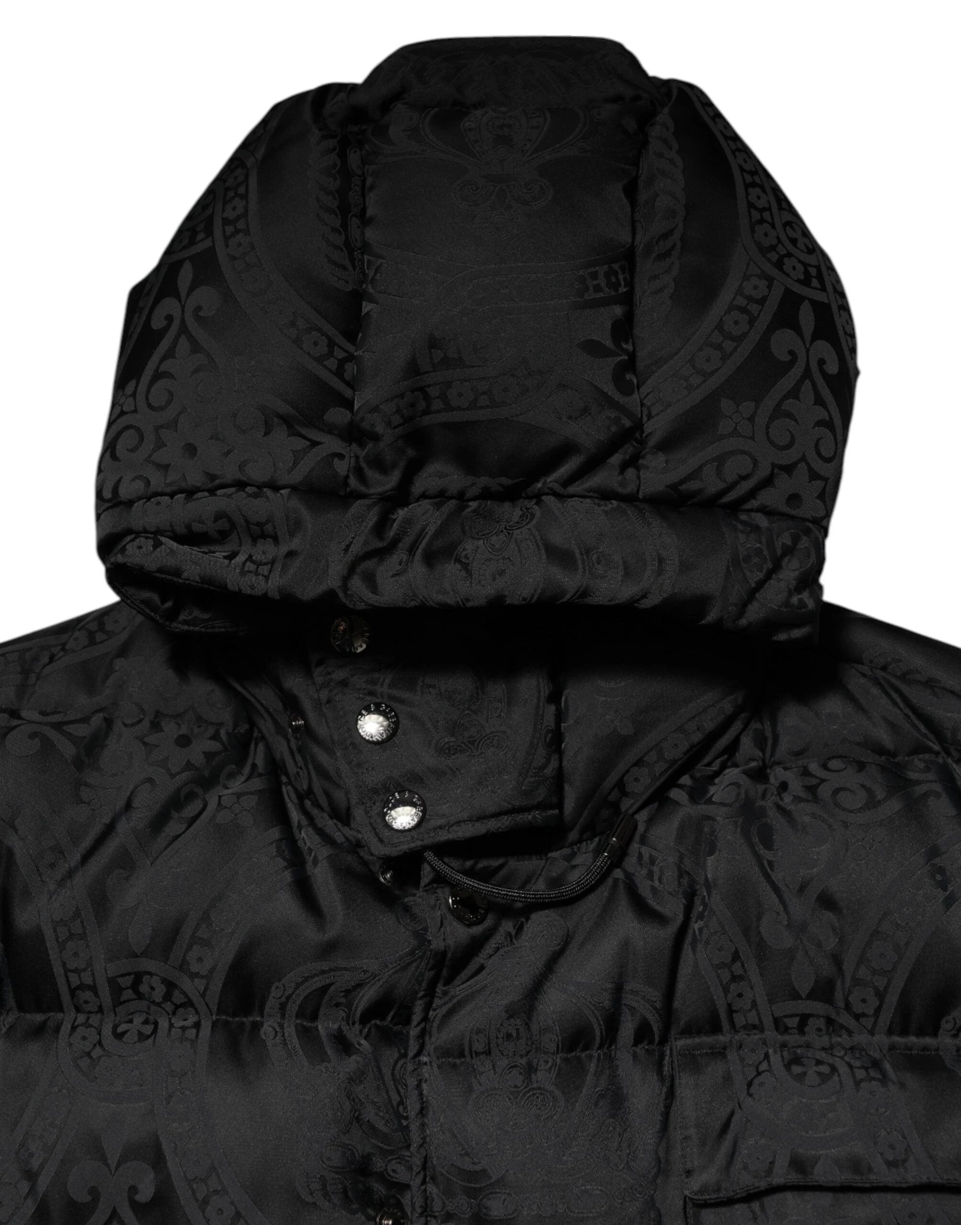 Dolce & Gabbana Black Jacquard Quilted Puffer Hooded Jacket by Dolce & Gabbana