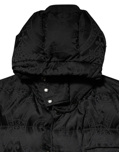 Dolce & Gabbana Black Jacquard Quilted Puffer Hooded Jacket by Dolce & Gabbana