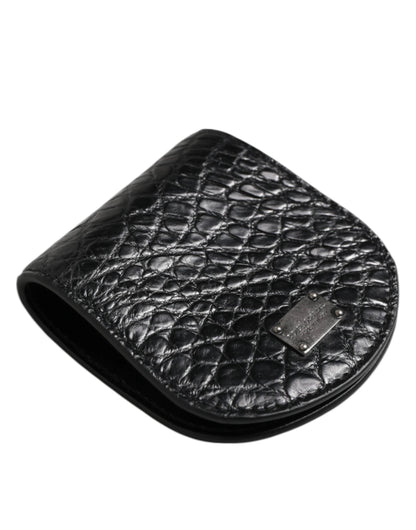 Dolce & Gabbana Black Exotic Skin Coin Condom Case Holder Pocket Wallet