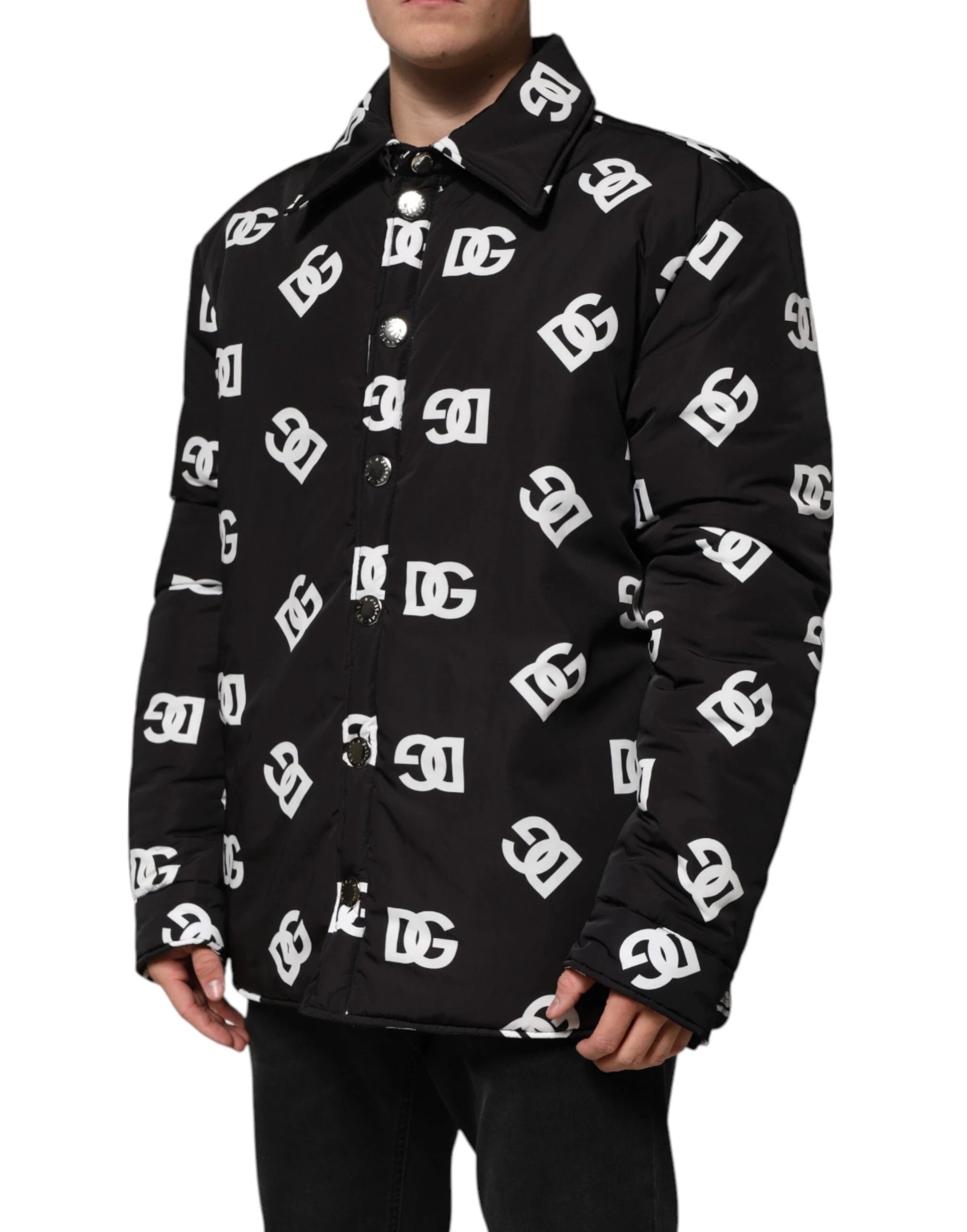 Dolce & Gabbana Black DG Monogram Nylon Windbreaker Jacket by Dolce & Gabbana