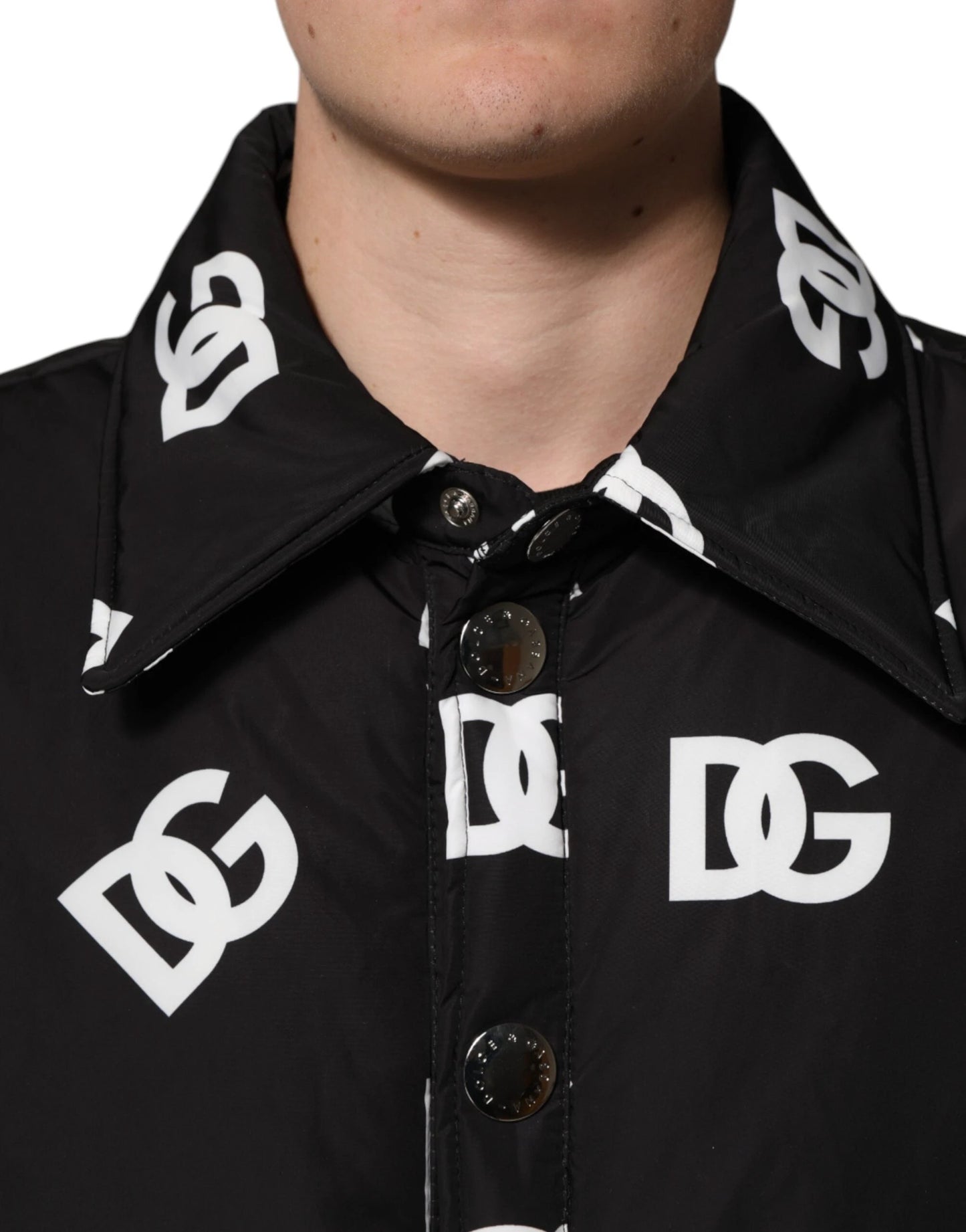 Dolce & Gabbana Black DG Monogram Nylon Windbreaker Jacket by Dolce & Gabbana