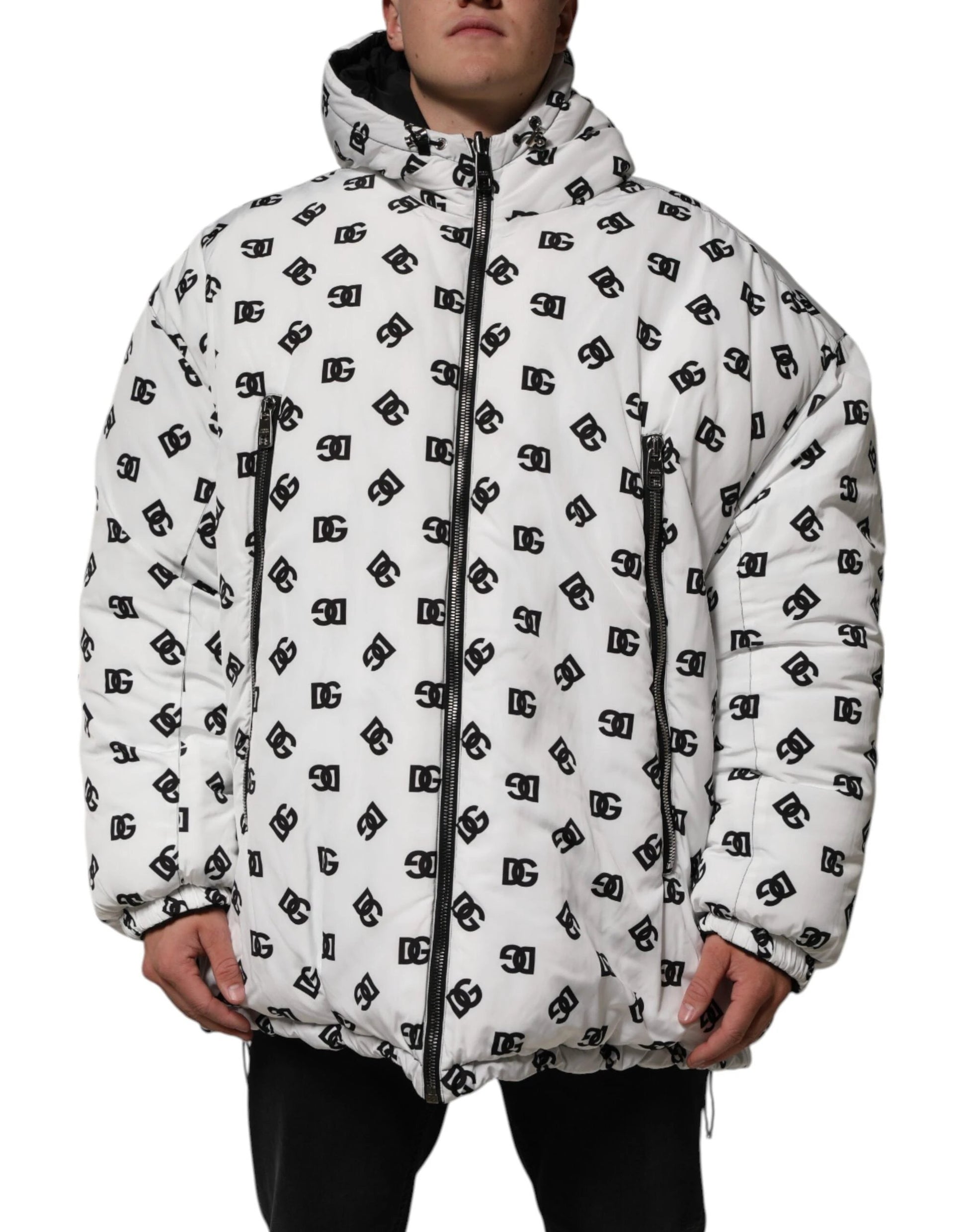 Dolce & Gabbana White DG Monogram Hooded Puffer Jacket by Dolce & Gabbana
