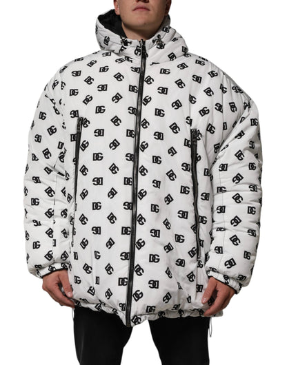 Dolce & Gabbana White DG Monogram Hooded Puffer Jacket by Dolce & Gabbana