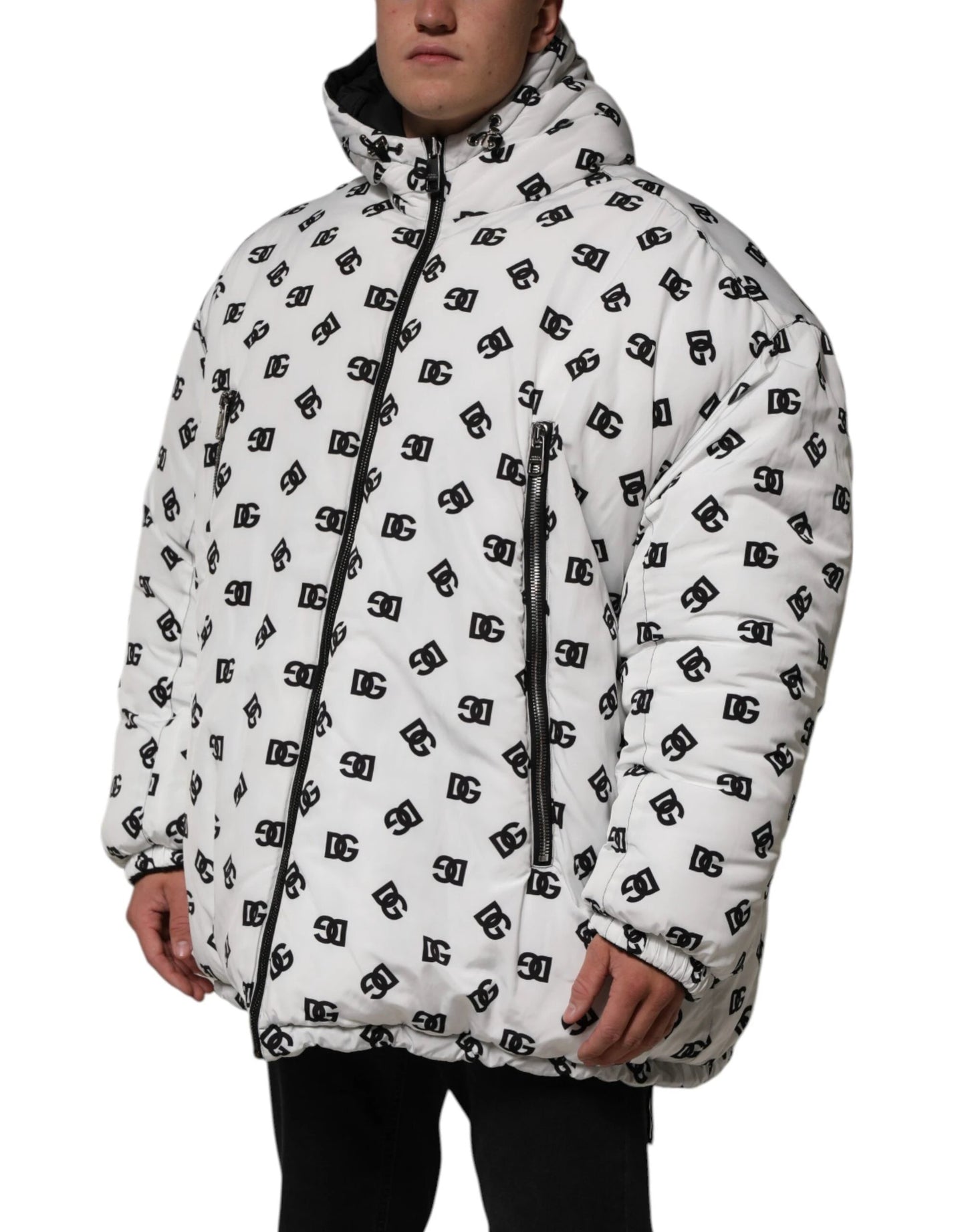 Dolce & Gabbana White DG Monogram Hooded Puffer Jacket by Dolce & Gabbana