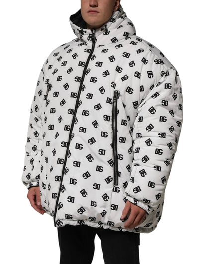 Dolce & Gabbana White DG Monogram Hooded Puffer Jacket by Dolce & Gabbana