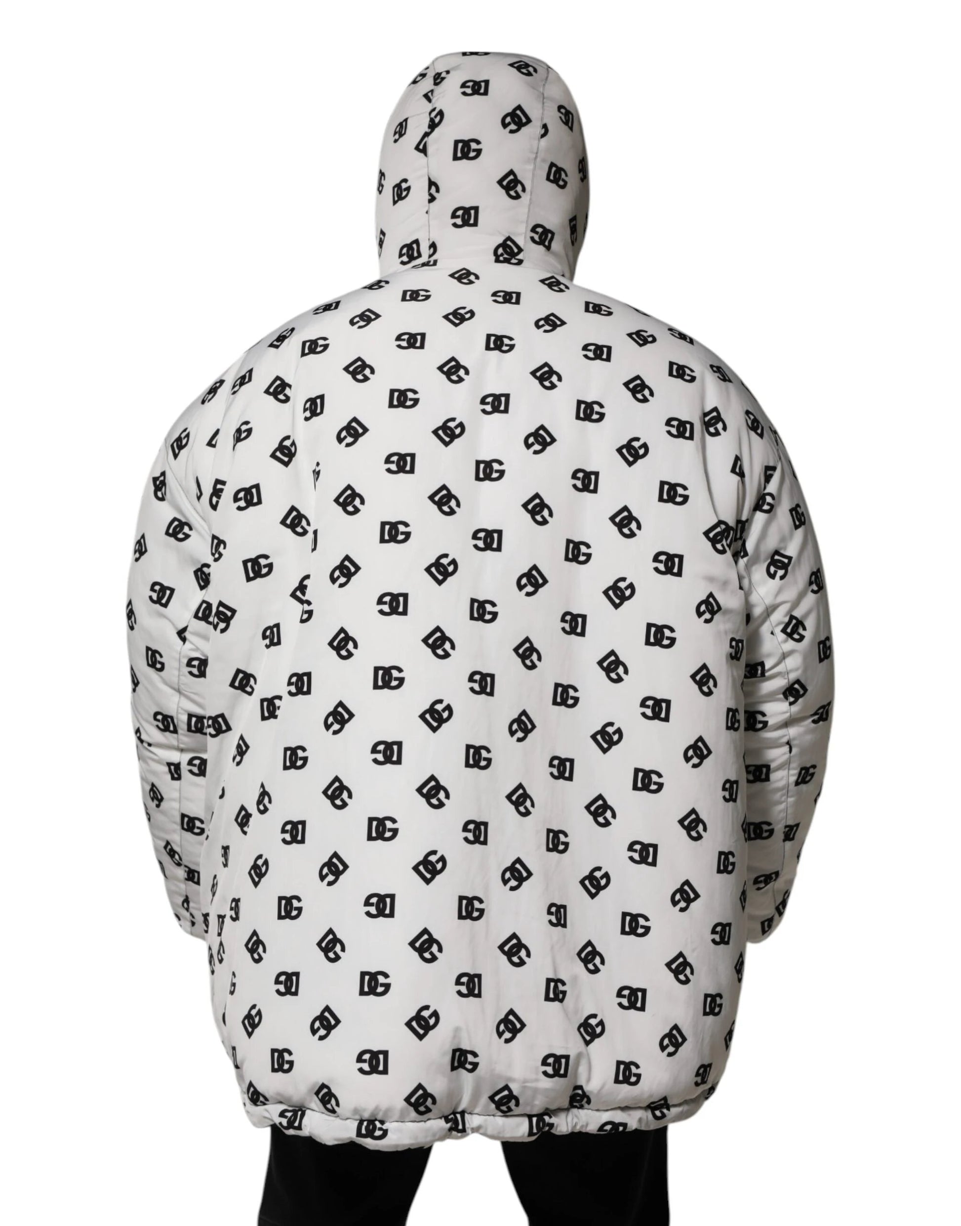 Dolce & Gabbana White DG Monogram Hooded Puffer Jacket by Dolce & Gabbana