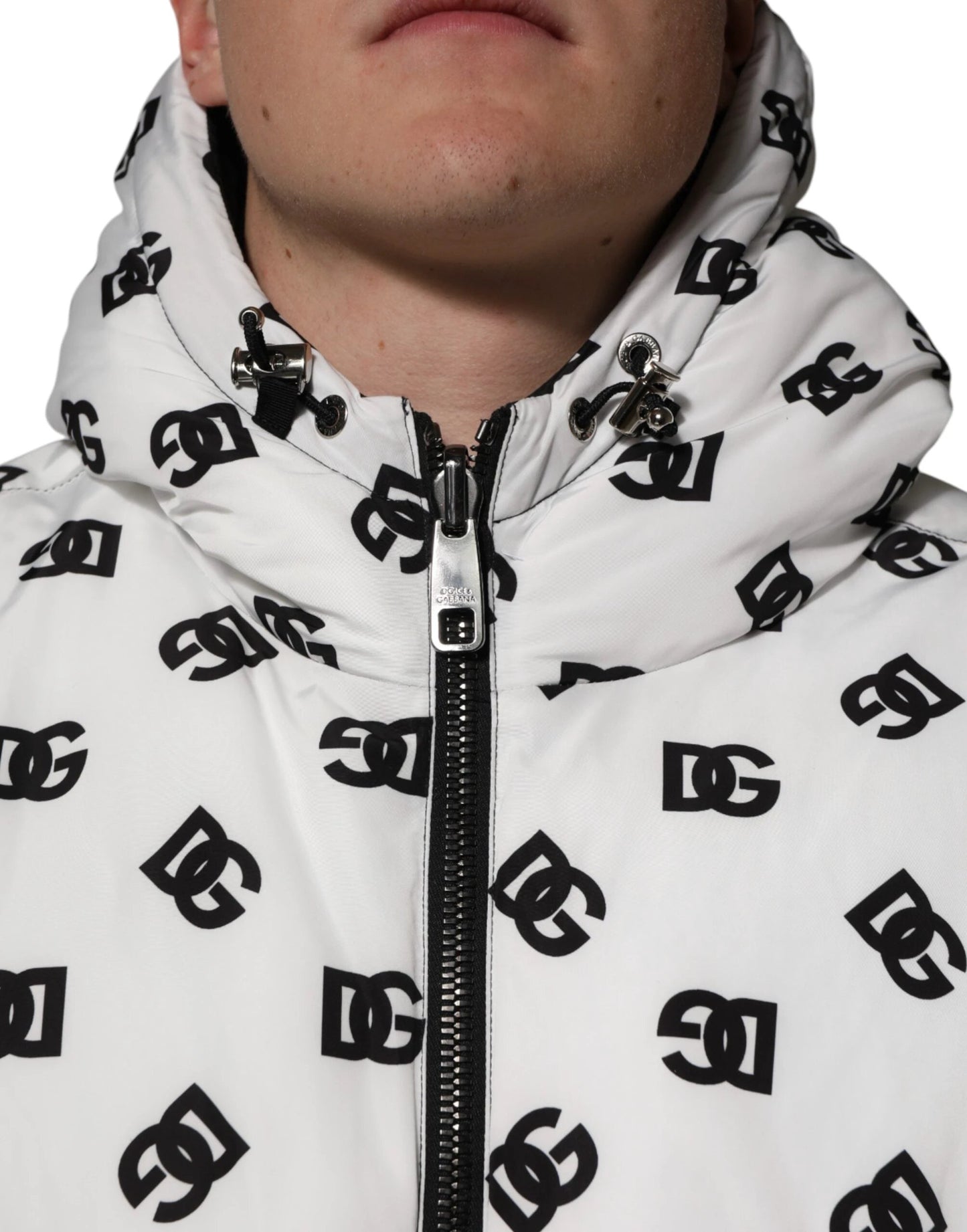Dolce & Gabbana White DG Monogram Hooded Puffer Jacket by Dolce & Gabbana