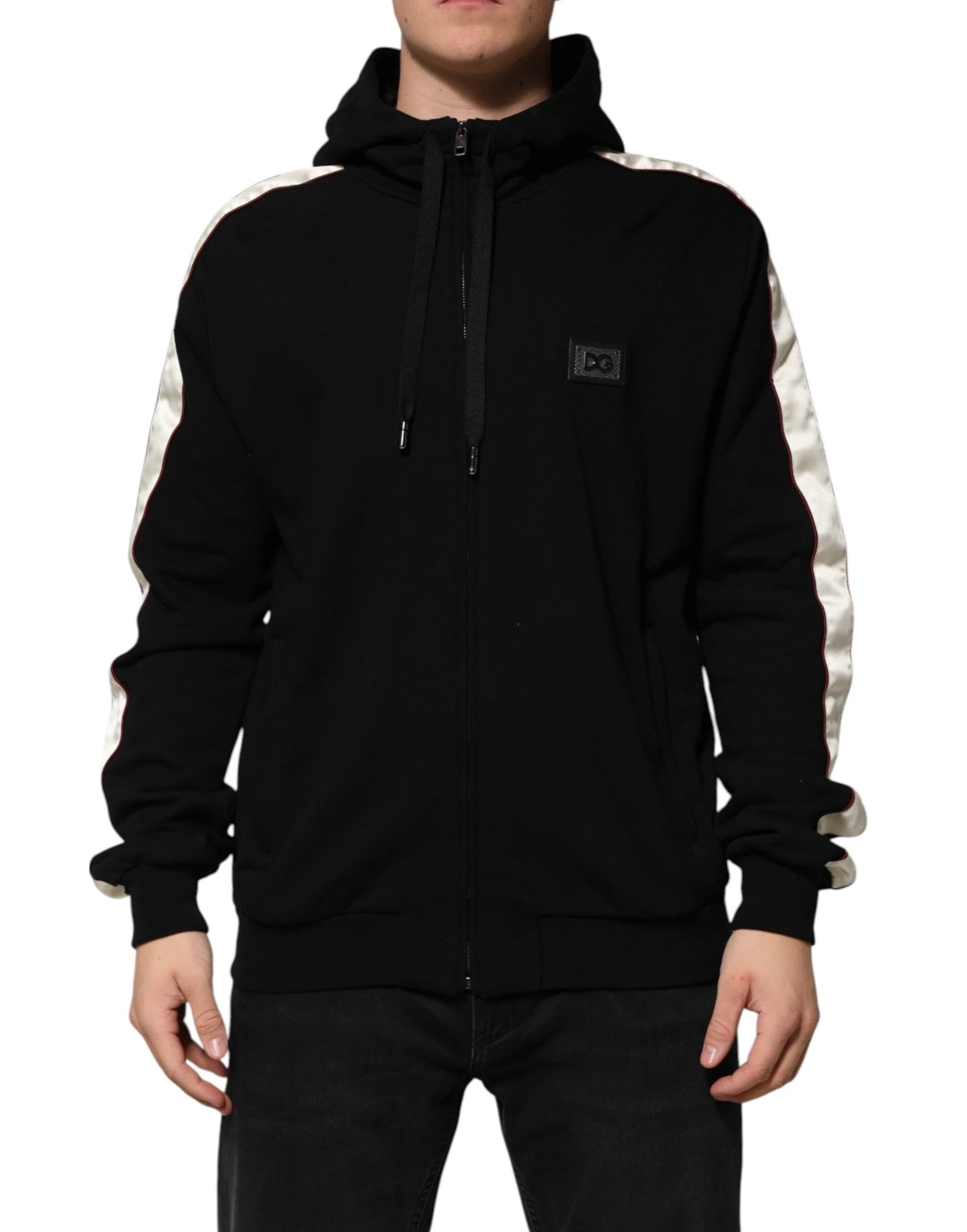 Dolce & Gabbana Black Cotton Plaque Track Cardigan Sweater by Dolce & Gabbana