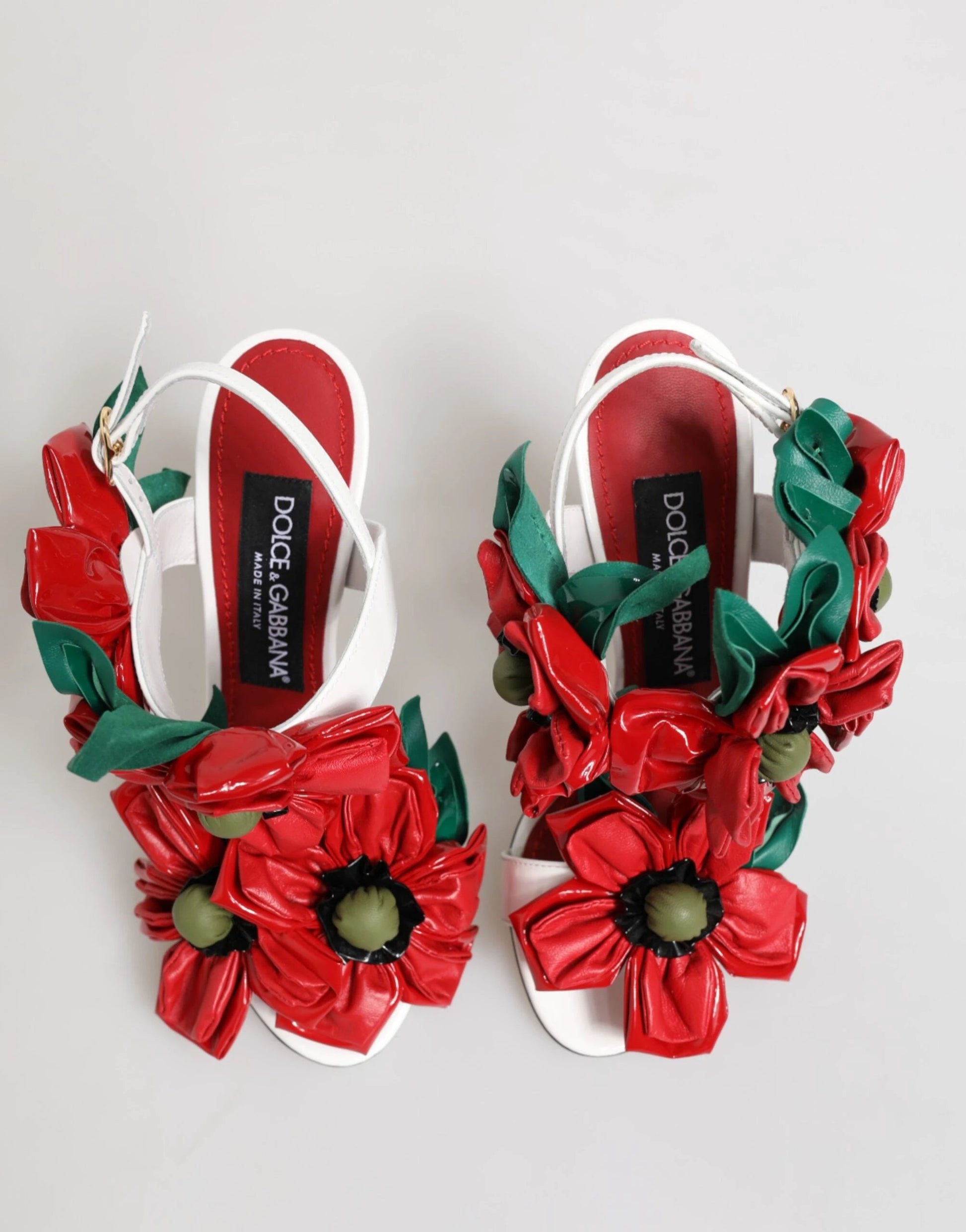 Dolce & Gabbana White Red Floral Detailing Sandals Shoes by Dolce & Gabbana