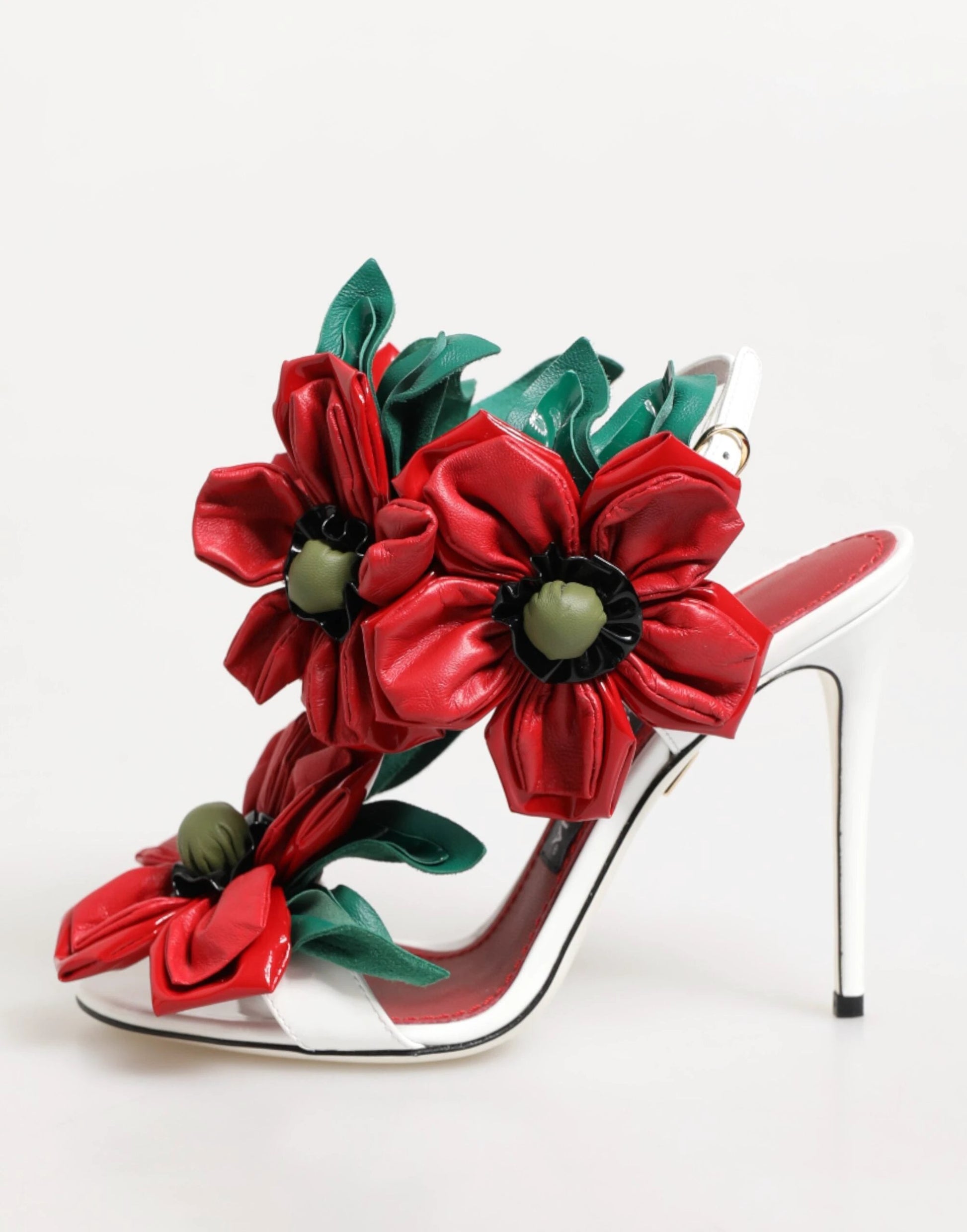 Dolce & Gabbana White Red Floral Detailing Sandals Shoes by Dolce & Gabbana