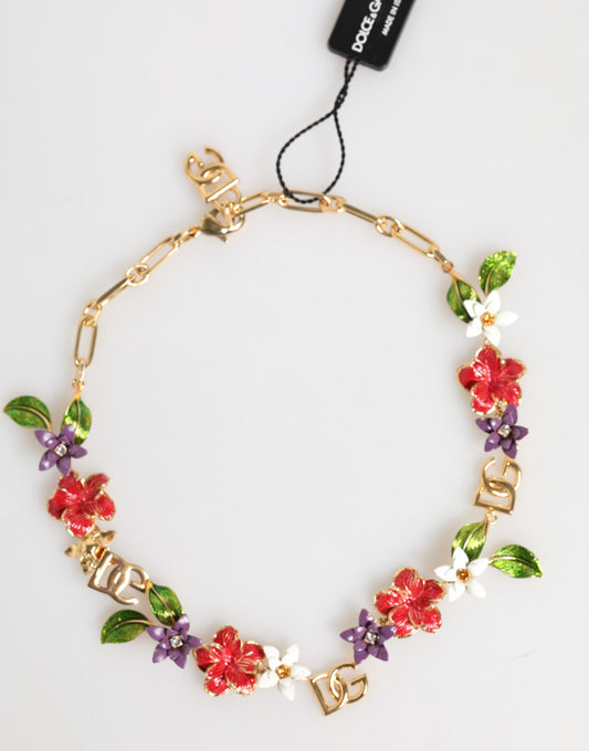 Collier ras-de-cou Dolce & Gabbana à fleurs et logos DG en laiton – SMY11180