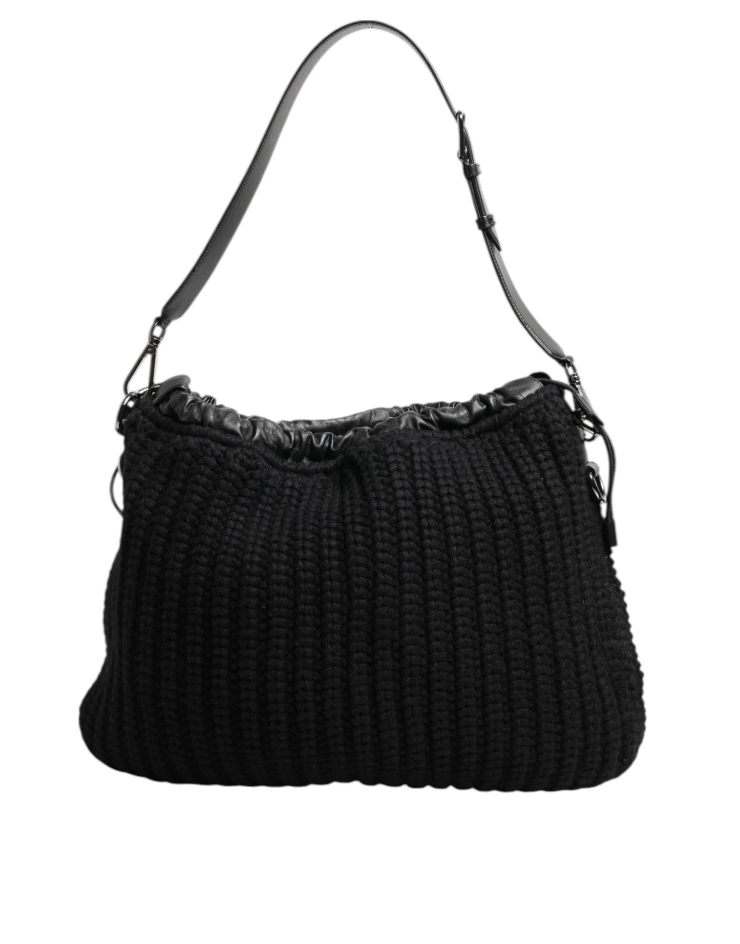 Dolce & Gabbana Black Cashmere Knitted Leather Shoulder Women Borse Bag by Dolce & Gabbana