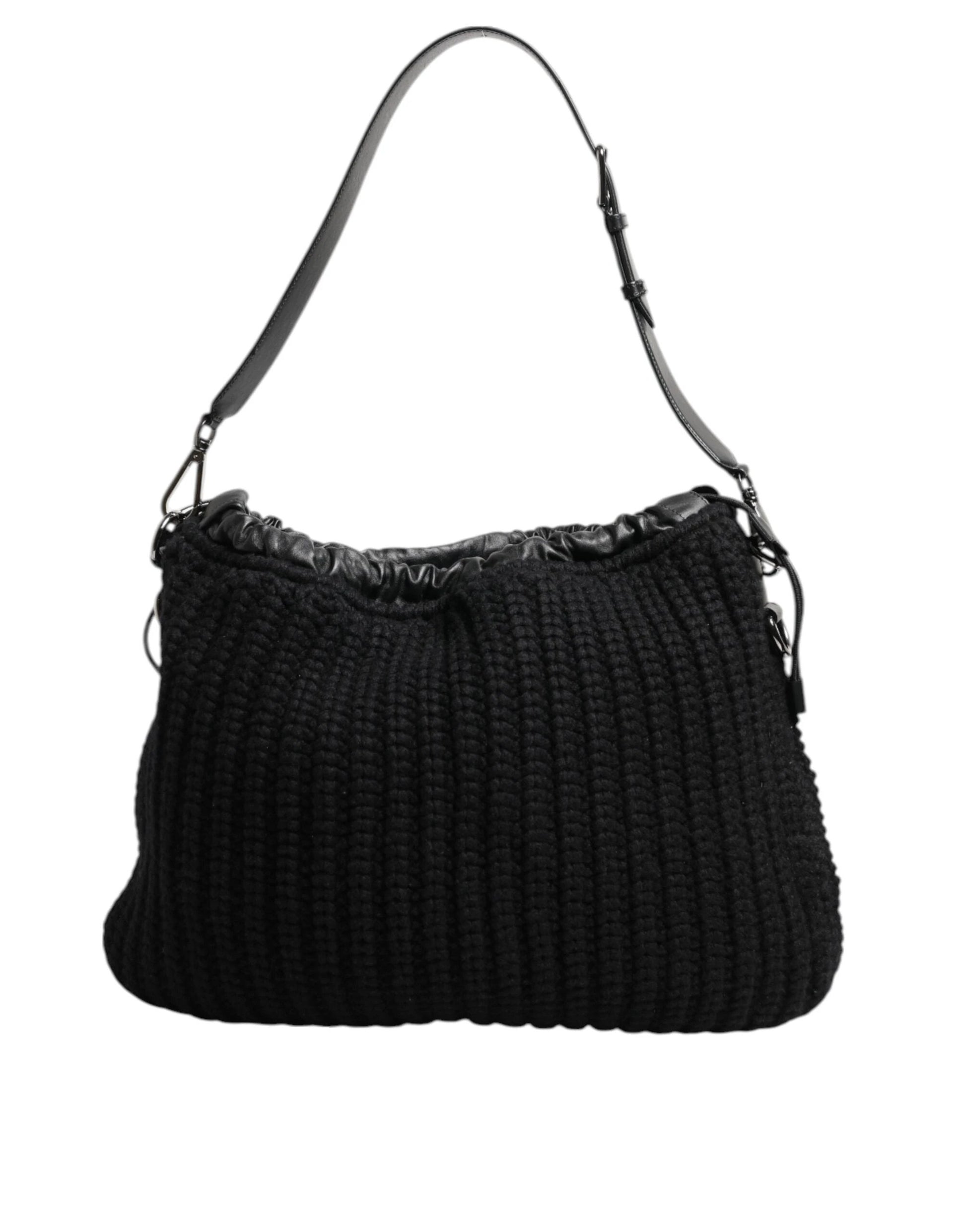 Dolce & Gabbana Black Cashmere Knitted Leather Shoulder Women Borse Bag by Dolce & Gabbana