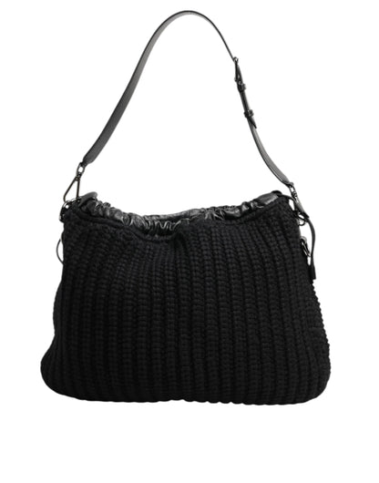 Dolce & Gabbana Black Cashmere Knitted Leather Shoulder Women Borse Bag by Dolce & Gabbana