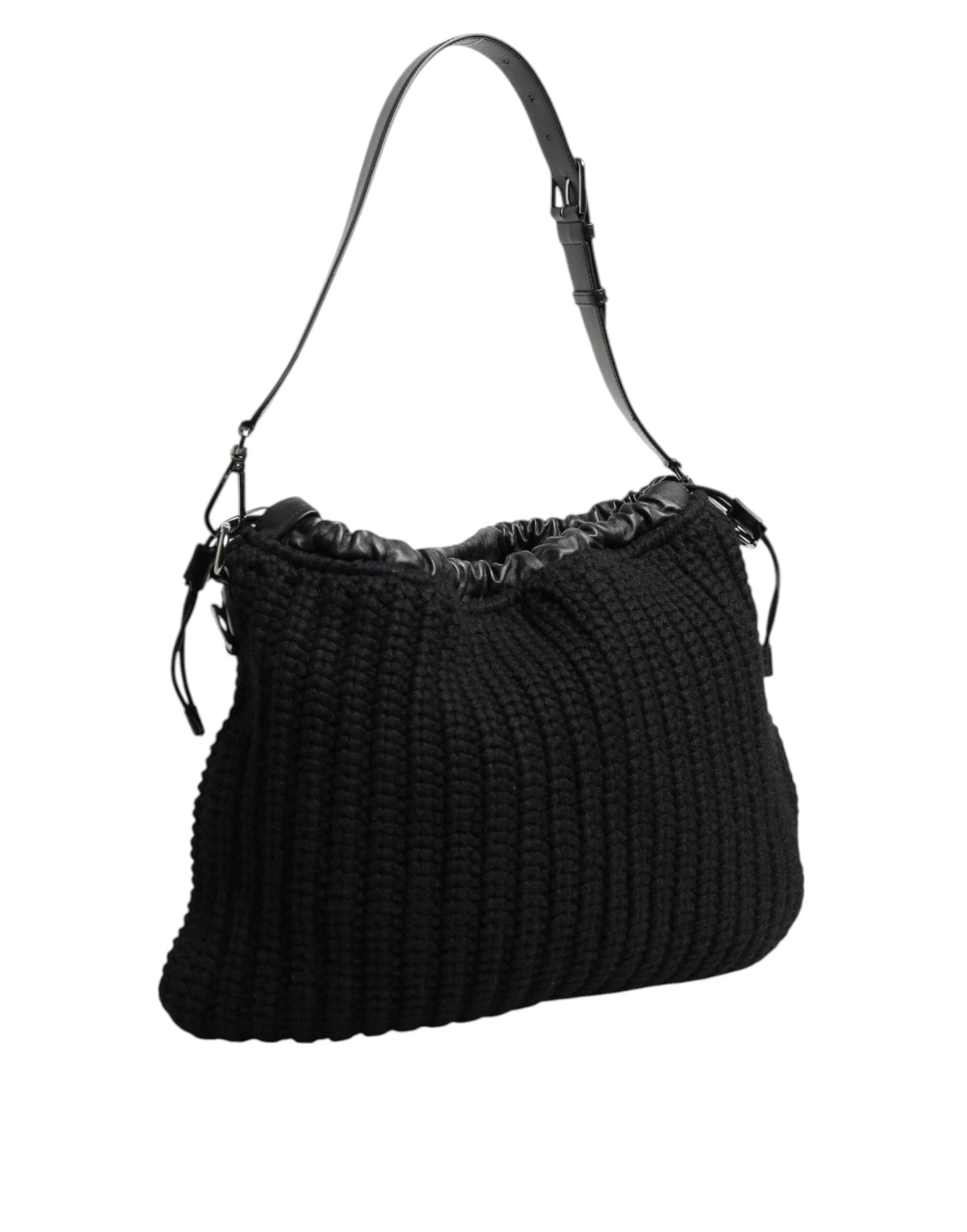 Dolce & Gabbana Black Cashmere Knitted Leather Shoulder Women Borse Bag by Dolce & Gabbana
