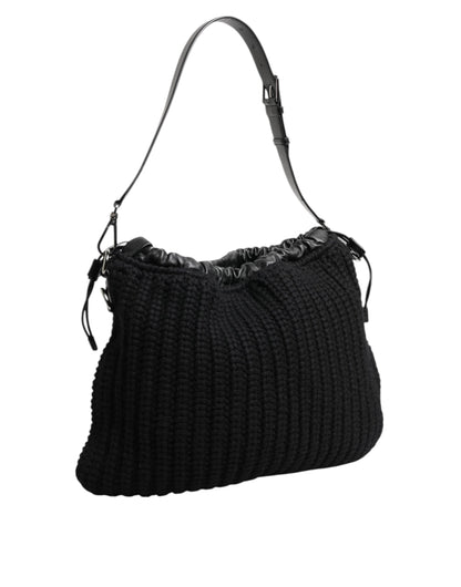 Dolce & Gabbana Black Cashmere Knitted Leather Shoulder Women Borse Bag by Dolce & Gabbana