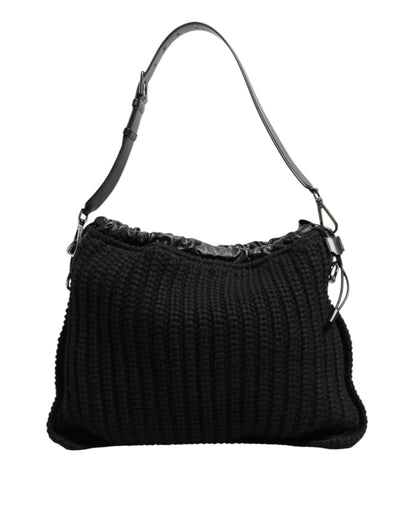 Dolce & Gabbana Black Cashmere Knitted Leather Shoulder Women Borse Bag by Dolce & Gabbana