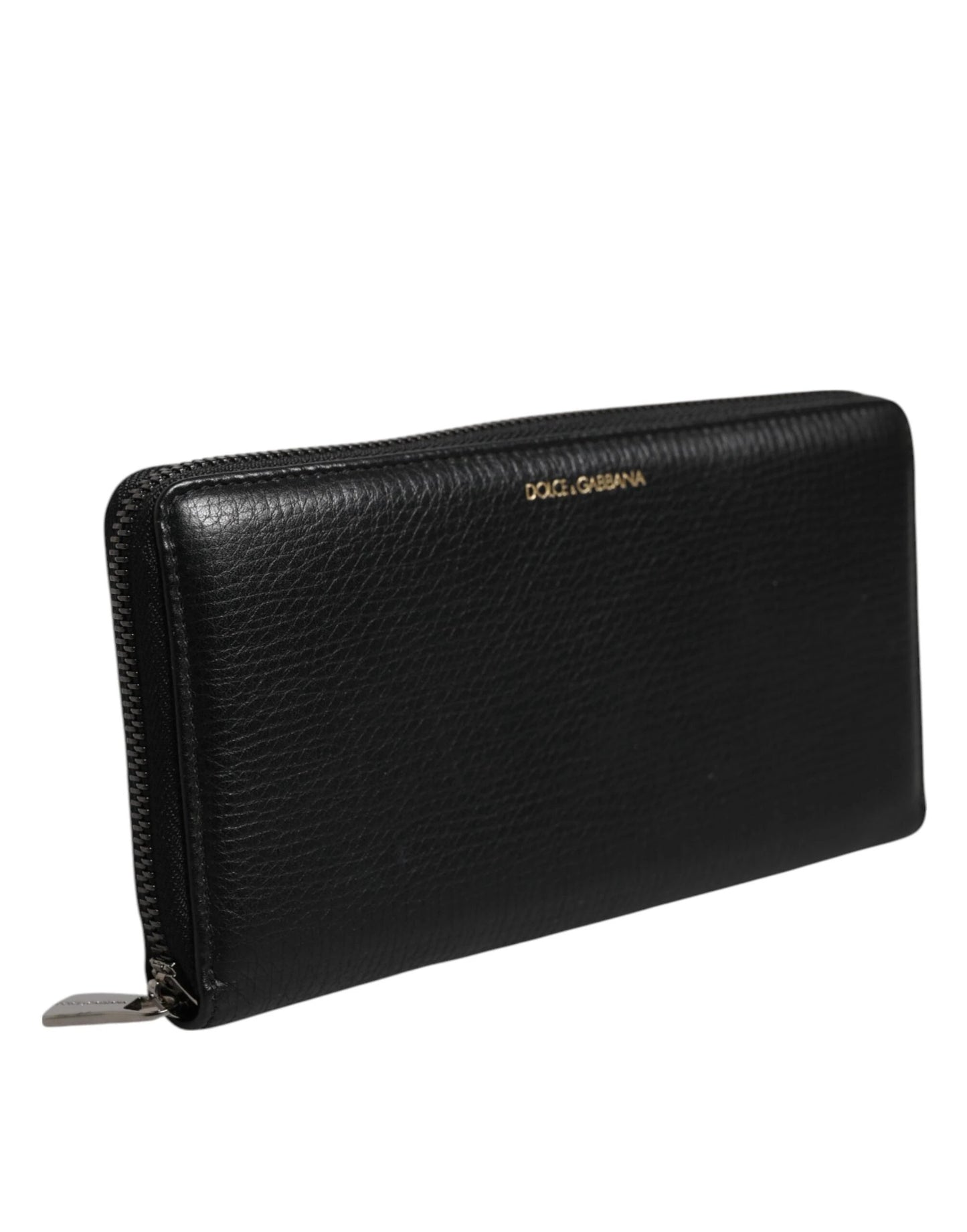 Dolce & Gabbana Black Calfskin Leather Logo Zip Around Continental Wallet