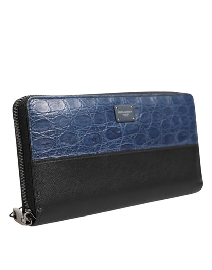 Portefeuille continental zippé Dolce & Gabbana homme en cuir noir et bleu – BAG4696