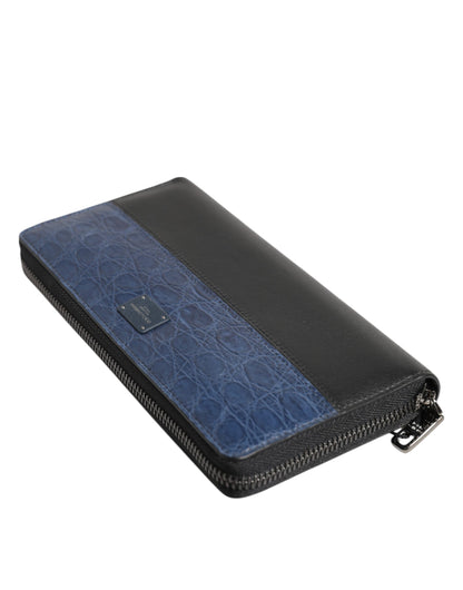 Portefeuille continental zippé Dolce & Gabbana homme en cuir noir et bleu – BAG4696